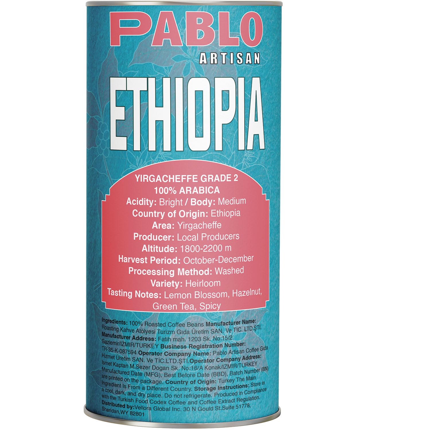 Pablo Artisan Ethiopia Yirgacheffe Grade 2 Single Origin Coffee Beans - Medium Dark Roast Whole Bean Coffee, 100% Arabica Espresso Beans, Notes