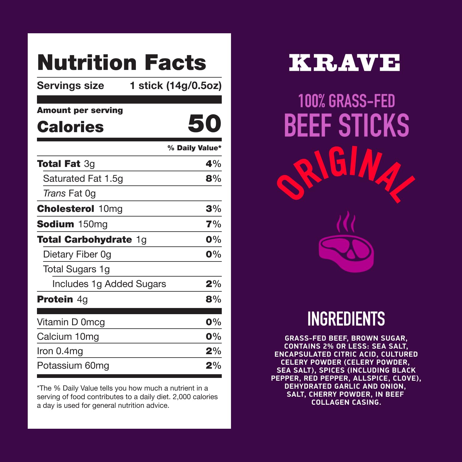 Krave, Meat Sticks Minis, Original Beef flavor - (0.5 Ounce Sticks, Pack of 12) - 100% Grass Fed Beef, 45 Calories Per Stick, Good Source of Protein