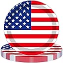 QXBXYHM 25pcs Independence Day Paper Plates 4th of July Round Disposable Plates 9 Inch American Flag Patriotic Decorative Tableware Stripes Star Plate
