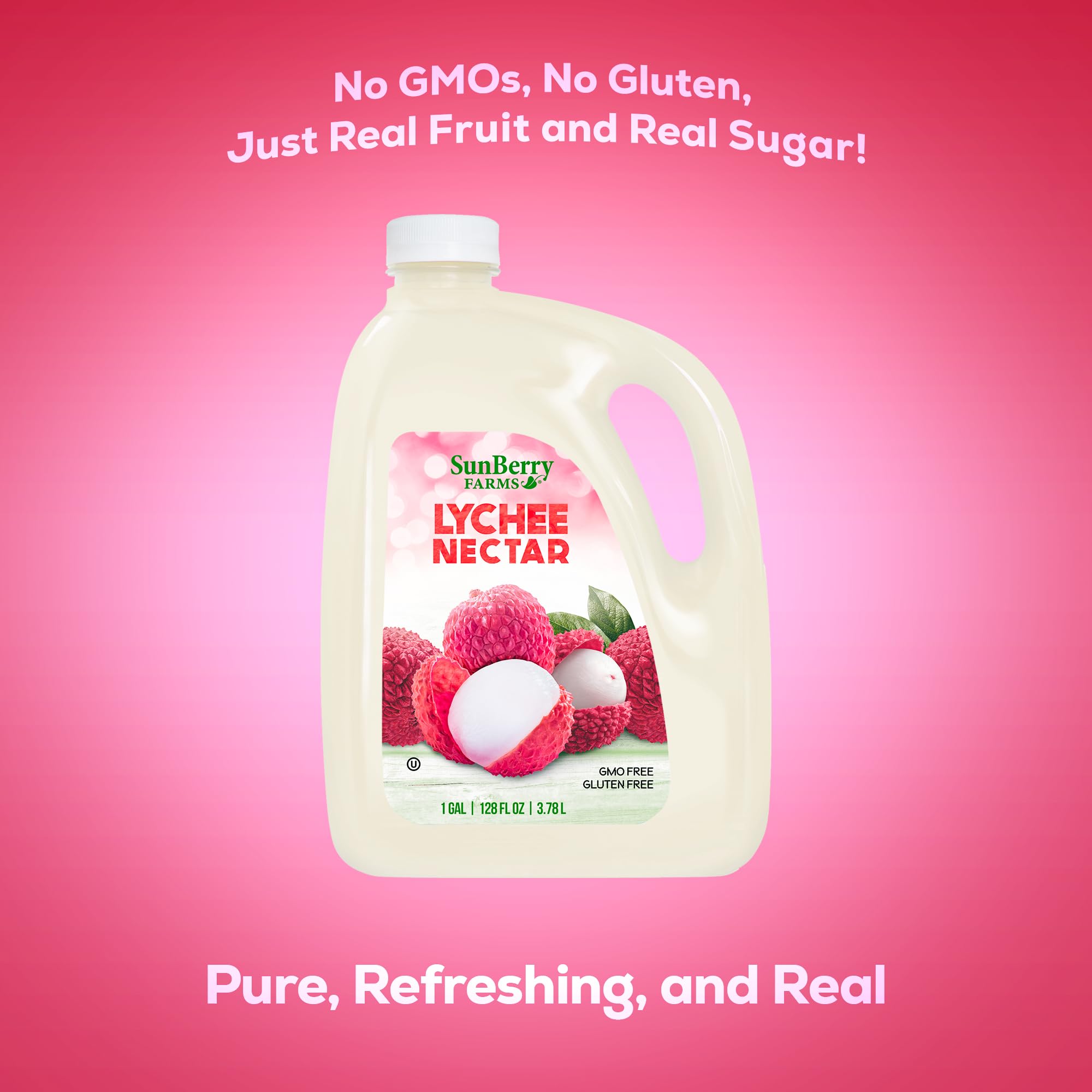 Sunberry Farms Lychee Nectar 128 fl oz | 1 Gallon Exotic Tropical Drink Made from Lychee Purée Concentrate | Sweet & Floral Flavor | No Artificial