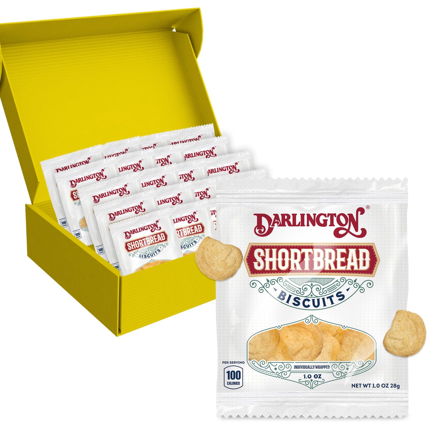 Darlington Snacks Shortbread Cookies Individually Wrapped, 1 oz, 20 Count - Shortbread Biscuit Bites, Kosher Cookie Snack Packs, Nut-Free Tea Biscuits