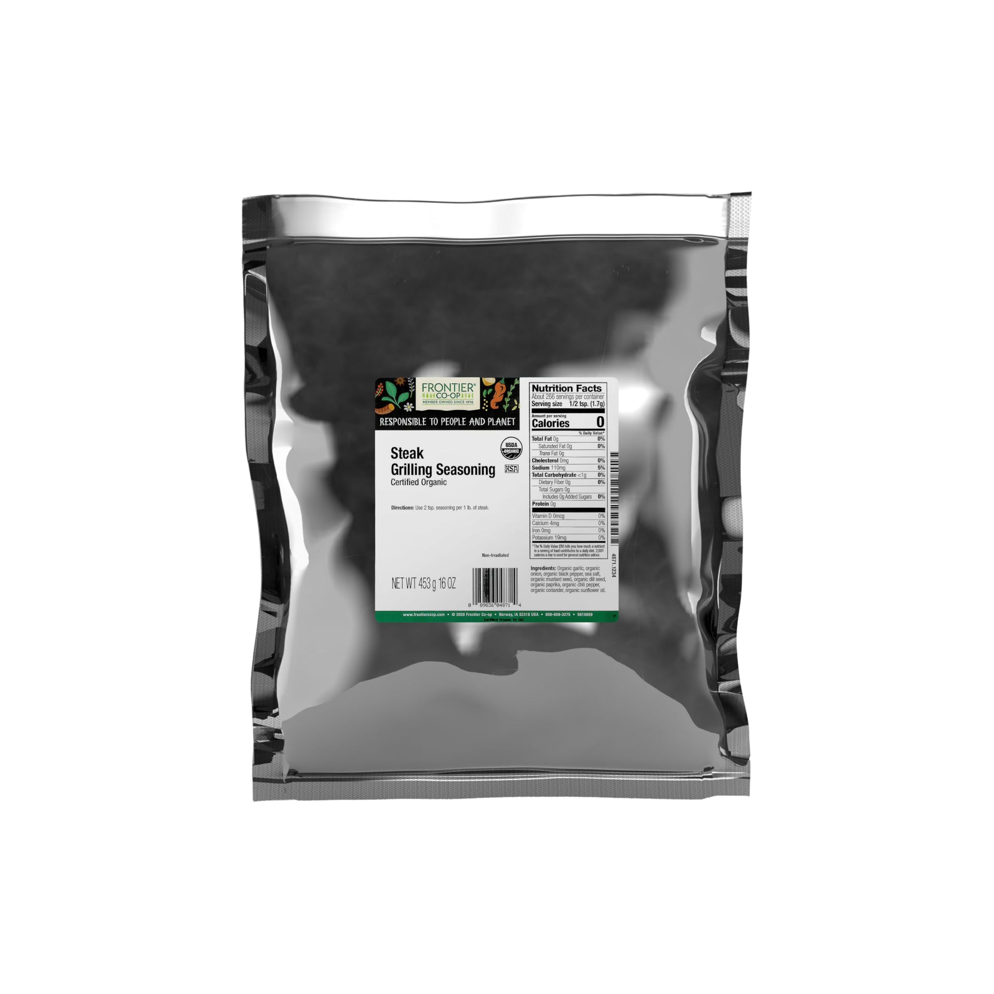 Frontier Co-op Organic Steak Seasoning, 1-pound Bulk Bag, Savory Blend of Spices for Grilling