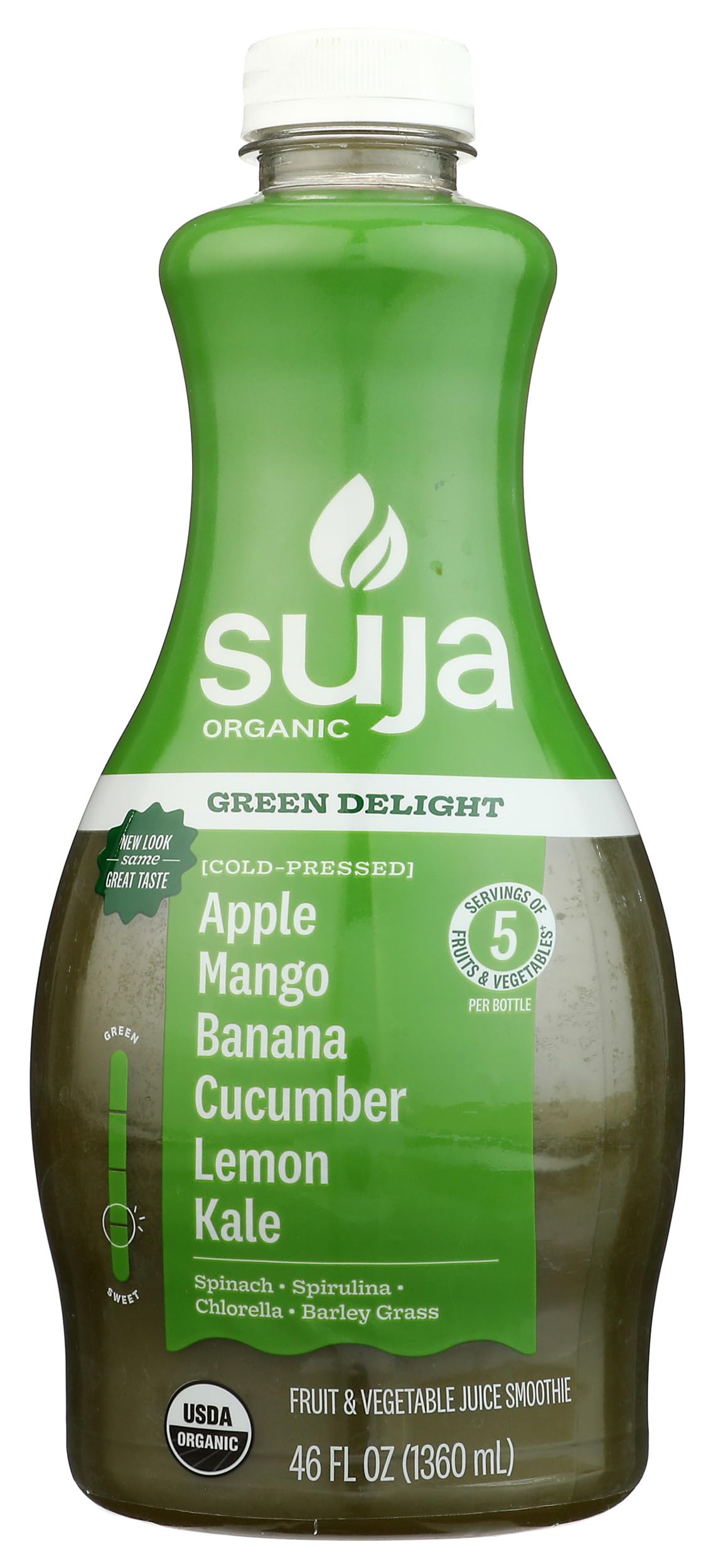 Suja Organic Green Delight Cold Pressed Juice Drink, With Spirulina, Chlorella, and Barley Grass Powders, 46 fl oz Bottle