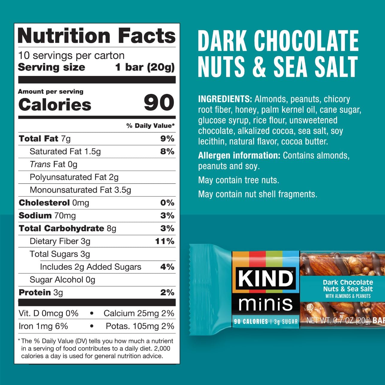 KIND Bar Variety Pack, (6) Dark Chocolate Nuts & Sea Salt, (5) Caramel Almond Sea Salt Mini, (5) Dark Chocolate Nuts & Sea Salt Mini, (10) Chewy