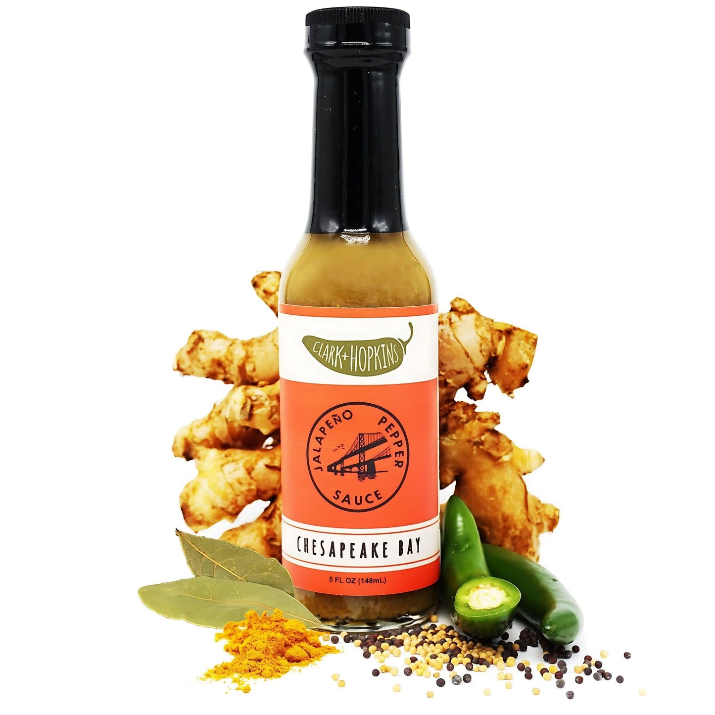 Clark & Hopkins Chesapeake Bay Jalapeno Pepper Sauce, Zesty Pepper Hot Sauce, Ginger, Bay Leaf and Mustard Flavored Sauce, 5 oz (1 Pack)