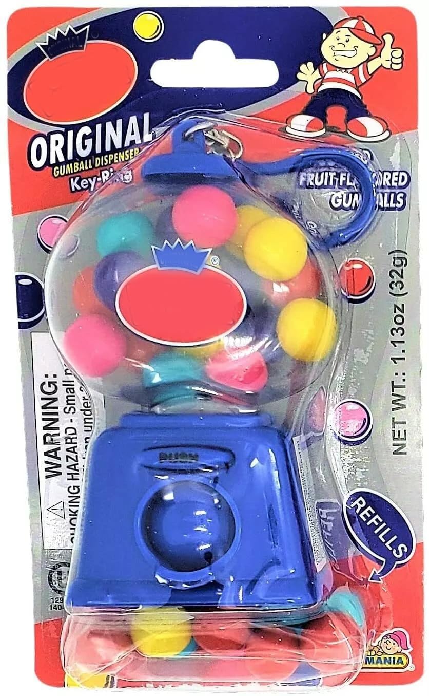 Zugar Land Colorful 4" Gumball Dispenser Machine Keychains with Original Gumballs Included! (Blue)