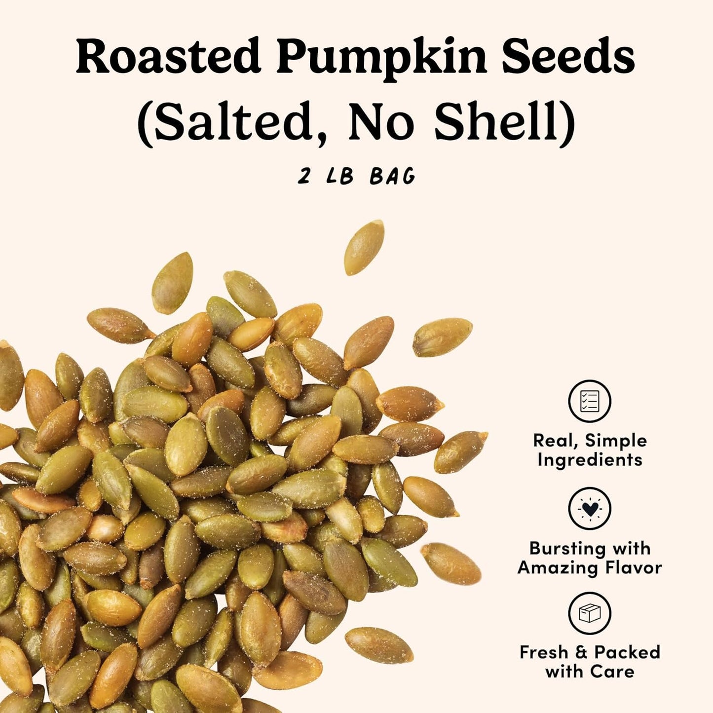 Nuts.com - Roasted Pumpkin Seeds - 2 Lb Bag, Salted No Shell Pumpkin Seeds, Healthy Snack for Adults & Kids, Rich in Protein, Fiber, Calcium