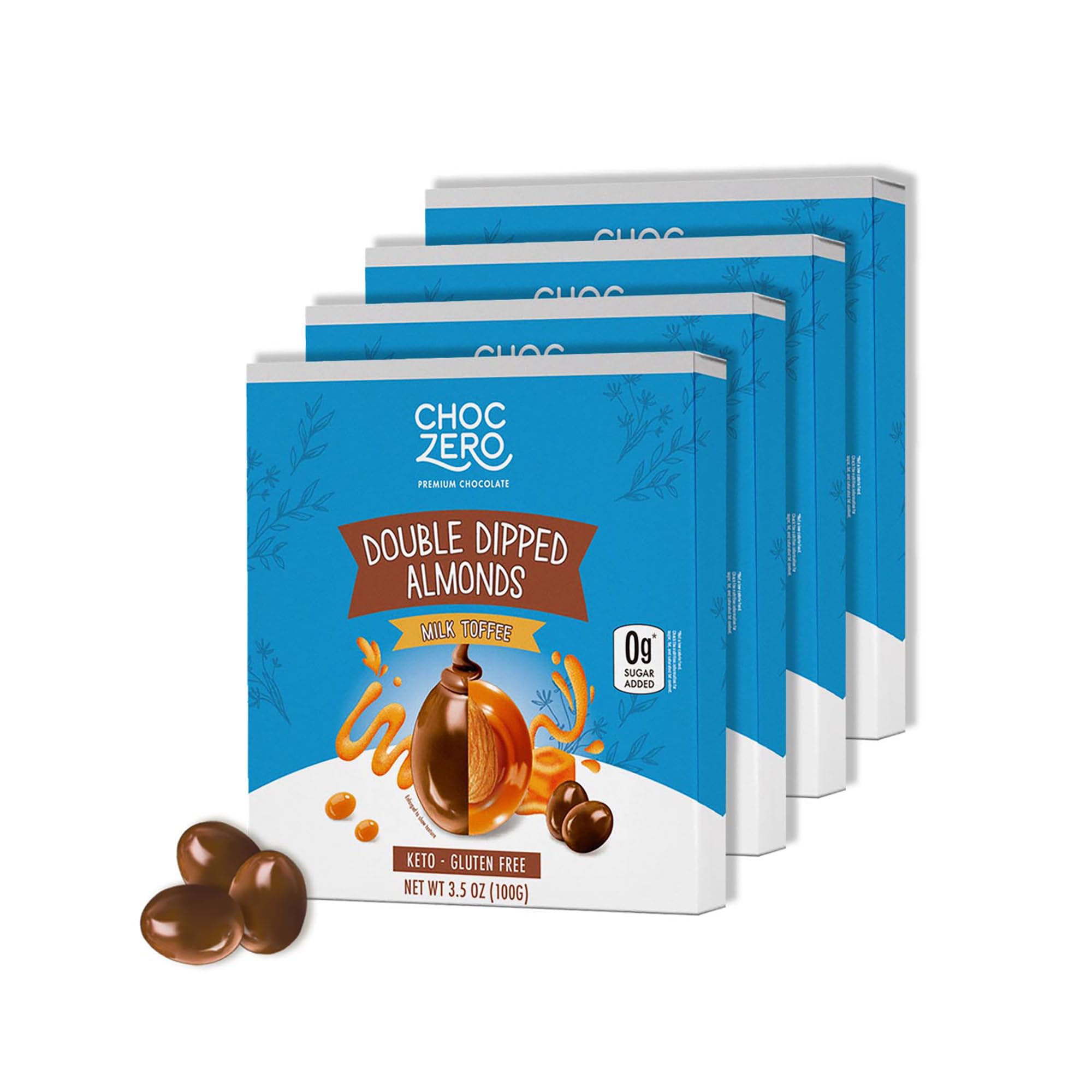 ChocZero Milk Chocolate Toffee Almonds - Roasted Nuts Covered in Sugar-Free Brittle, No Sugar Added, Keto Friendly, High Fiber, Low Sugar Snack