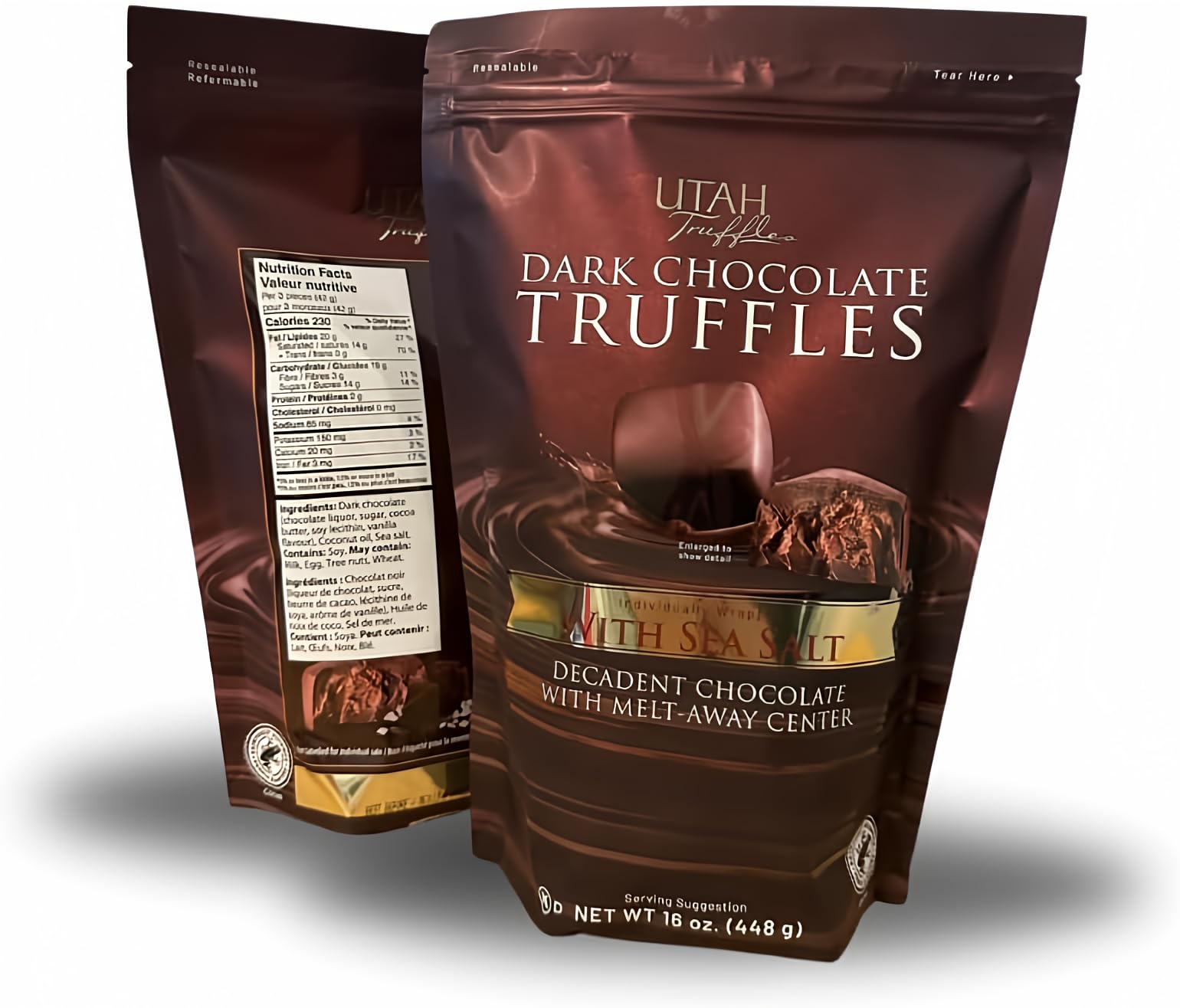 Utah Truffles Sea Salt Dark Chocolate, 16 oz each - Total 32 oz - 2 pack