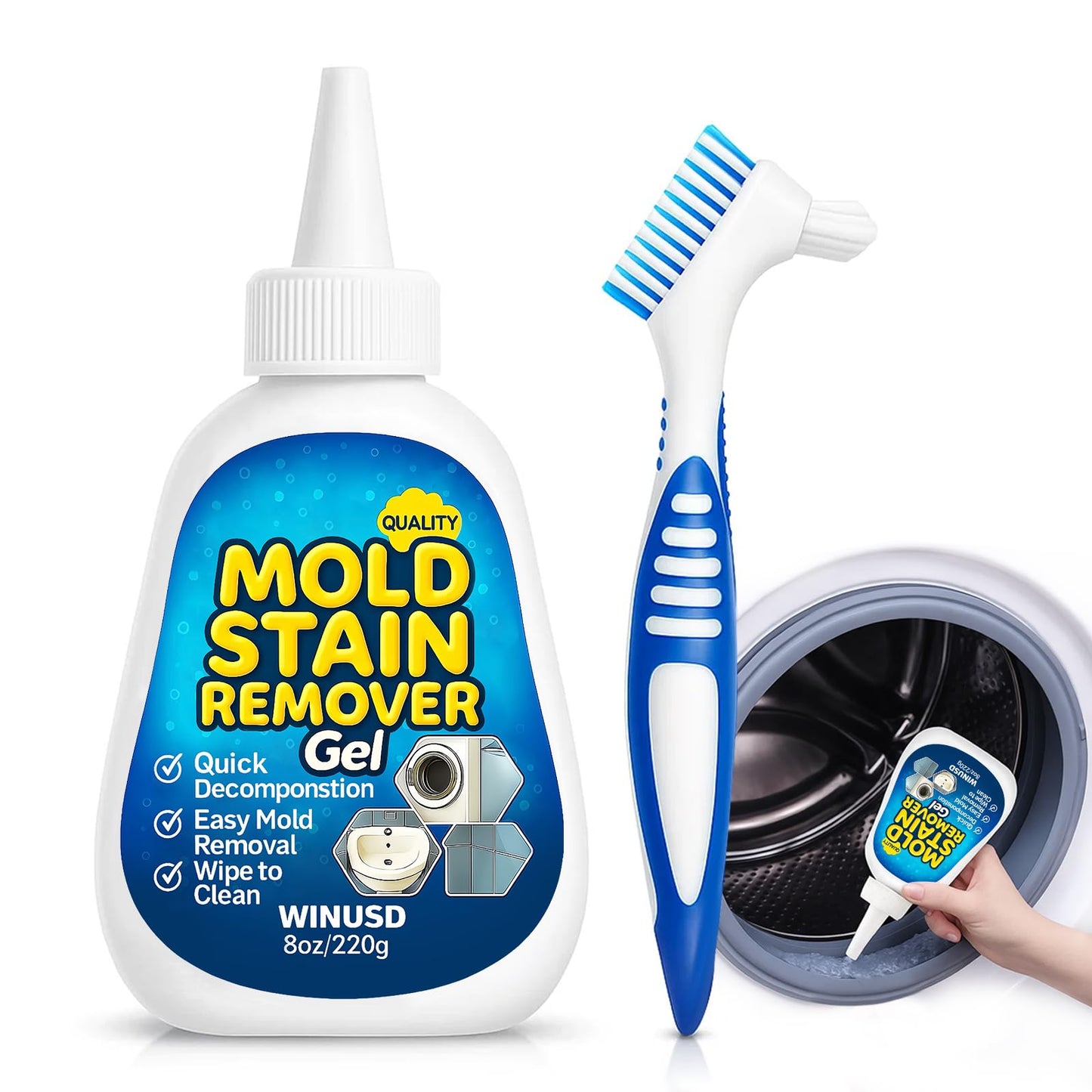 WINUSD 8OZ Active Stain Remover Gel Cleaner for Washing Machine Seal, Bathroom Grout, Shower Caulk, Tile, Walls, Toilet Bowl, Sink, Silicone