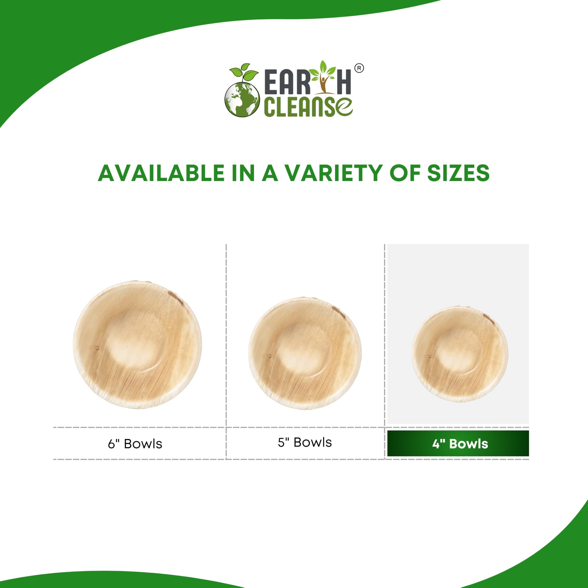 Earth Cleanse Palm Leaf Bowls 4 Inch Round 25 Pack - Disposable Bowls, Heavy Duty, Plastic Free, Compostable Dinnerware for Snacks, Desserts, Dips