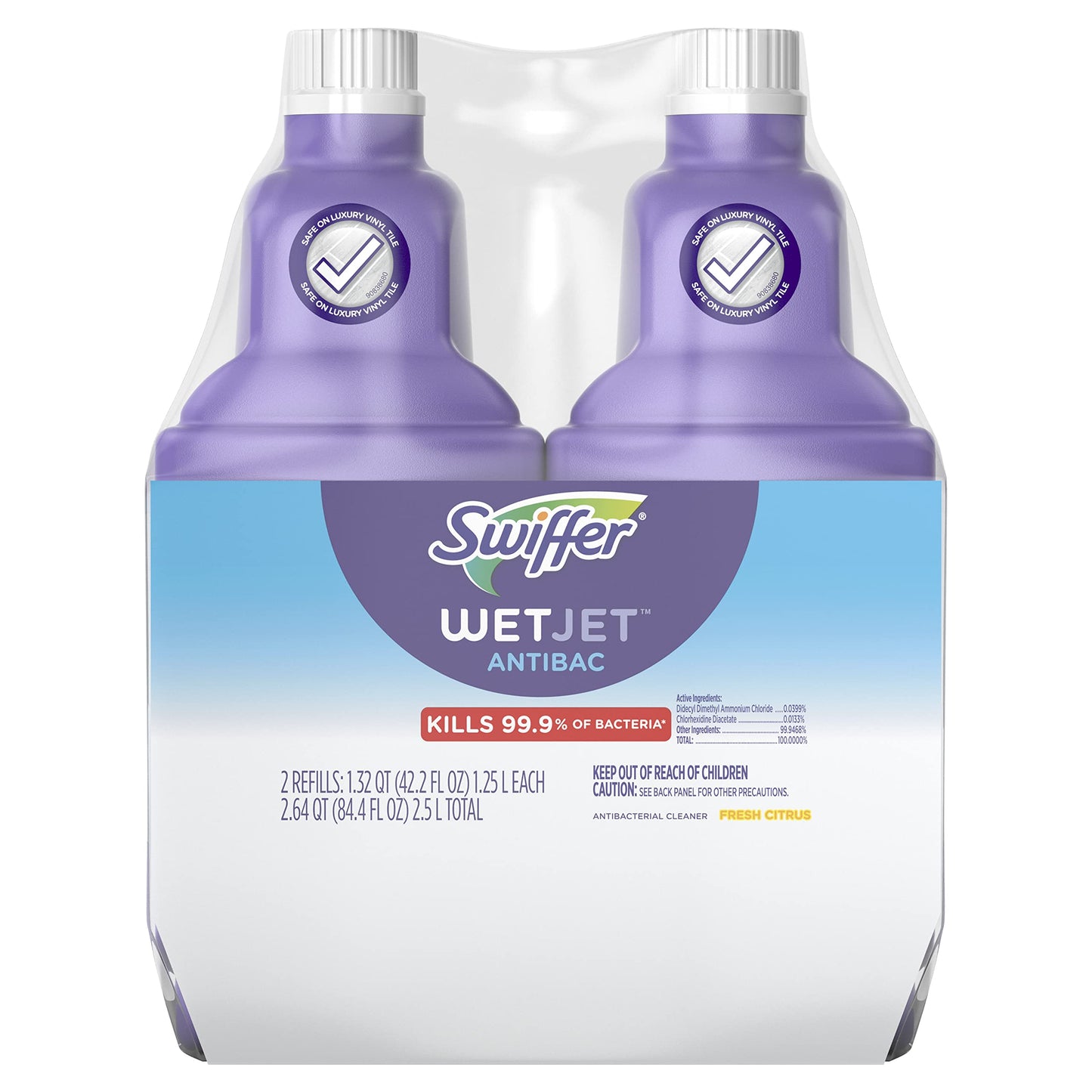 Swiffer WetJet Solution Refill for Floor Mopping and Cleaning, All Purpose Multi Surface Floor Cleaning Solution, Fresh Citrus Scent, 1.25 Liters (2