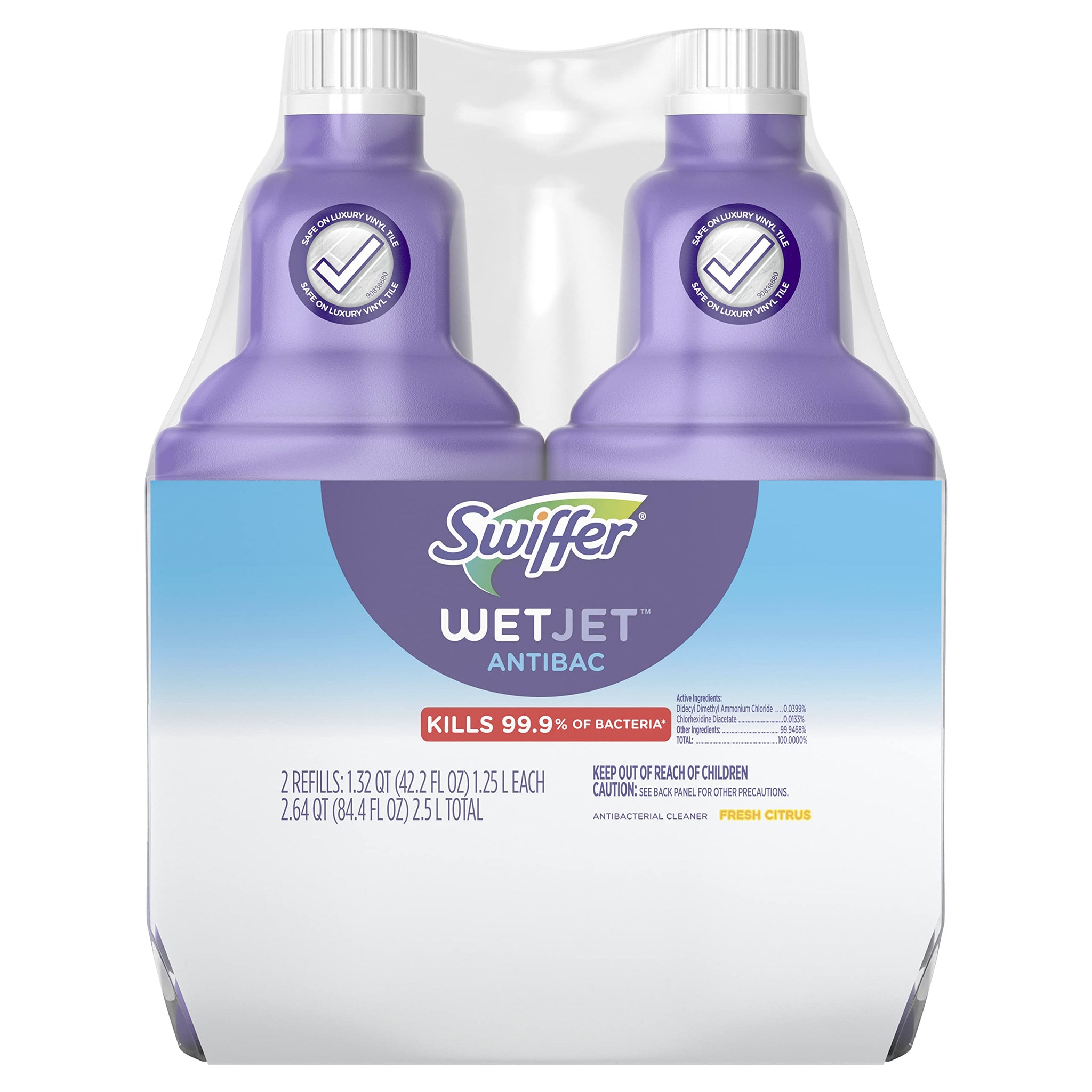 Swiffer WetJet Solution Refill for Floor Mopping and Cleaning, All Purpose Multi Surface Floor Cleaning Solution, Fresh Citrus Scent, 1.25 Liters (2