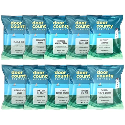 Gourmet Flavored Coffee Sampler Pack - 10 Bags of Unique Flavored Coffees - 100% Specialty Grade 1 Arabica -1.5 oz Full-Pot Bags - Roasted by Door