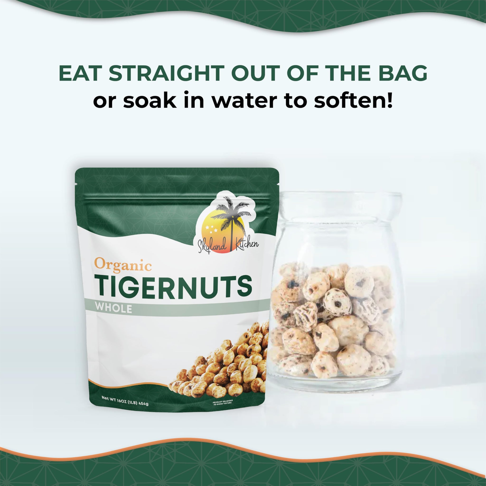 Skyland Kitchen Whole Organic Tigernuts, 16oz Bag, Gluten-Free, Raw Snack. Edible tubers, free of all allergens.