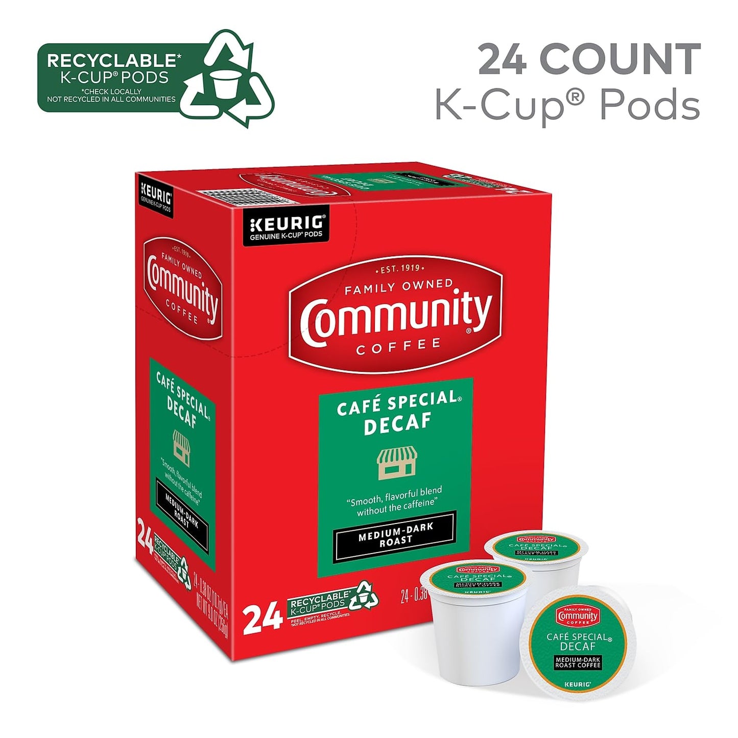 Community Coffee Cafe Special Decaf 24 Count Coffee Pods, Medium Dark Roast, Compatible with Keurig 2.0 K-Cup Brewers, 24 Count (Pack of 1)