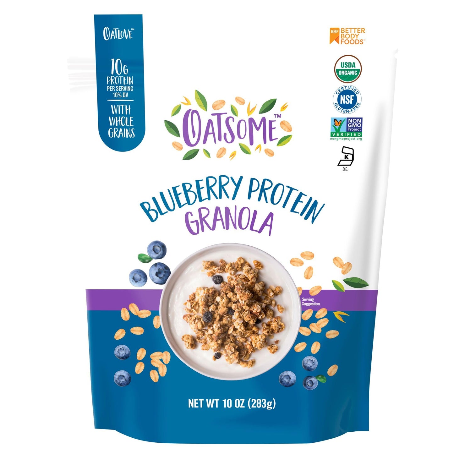 Oatsome Blueberry Protein Granola, 10g Protein, Gluten Free, Made with Whole Grain Organic Oats, Real Blueberries, & Hemp Seeds, for Protein Snacks