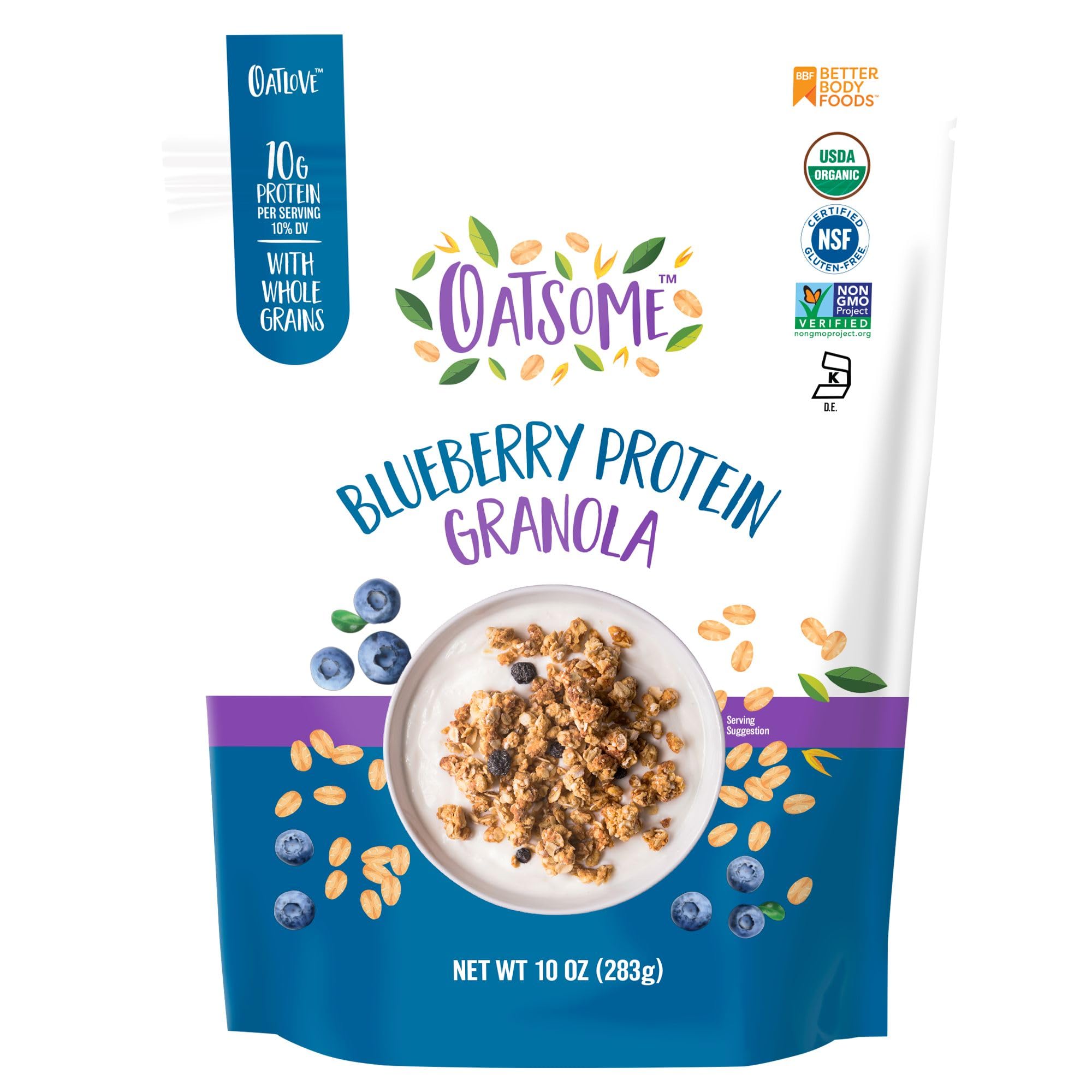 Oatsome Blueberry Protein Granola, 10g Protein, Gluten Free, Made with Whole Grain Organic Oats, Real Blueberries, & Hemp Seeds, for Protein Snacks