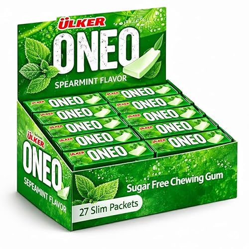 Ceres Gourmet Spearmint Sugar Free Gum Sticks - Xylitol Chewing Gum Slim Packs - 27 Packs with 7 Individually Wrapped Pieces Each - Long Lasting