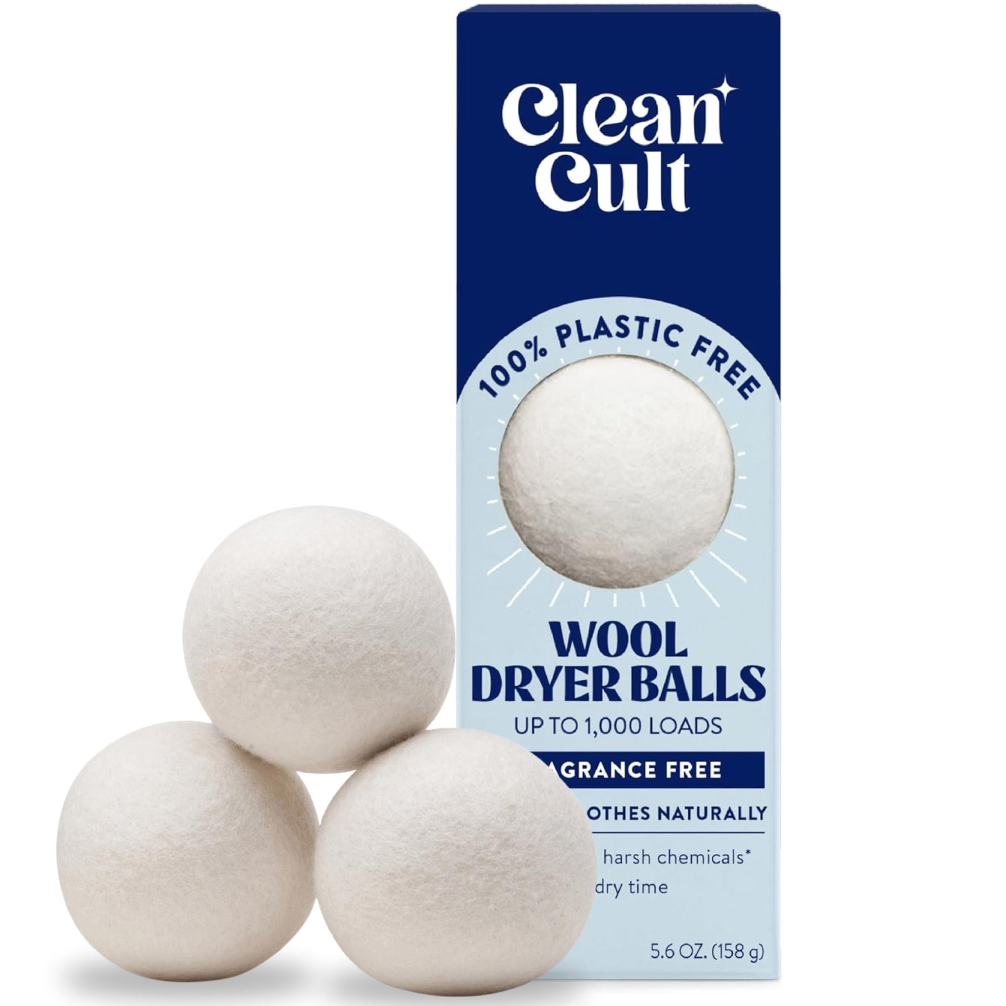Cleancult Wool Dryer Balls (3 Count) - Made from 100% New Zealand Wool - Biodegradable Dryer Balls - Shorten Dry Times, Soften Clothes, and Stop