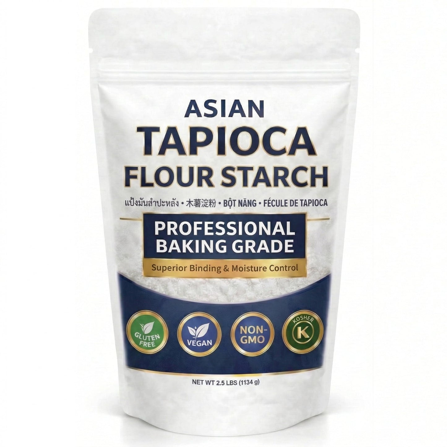 Tapioca Flour for Baking - Tapioca Starch Powder 2.5 lb Resealable Poly Bag - Non-GMO, Gluten Free, Vegan, Kosher, Plant Based, Cooking & Boba Pearls