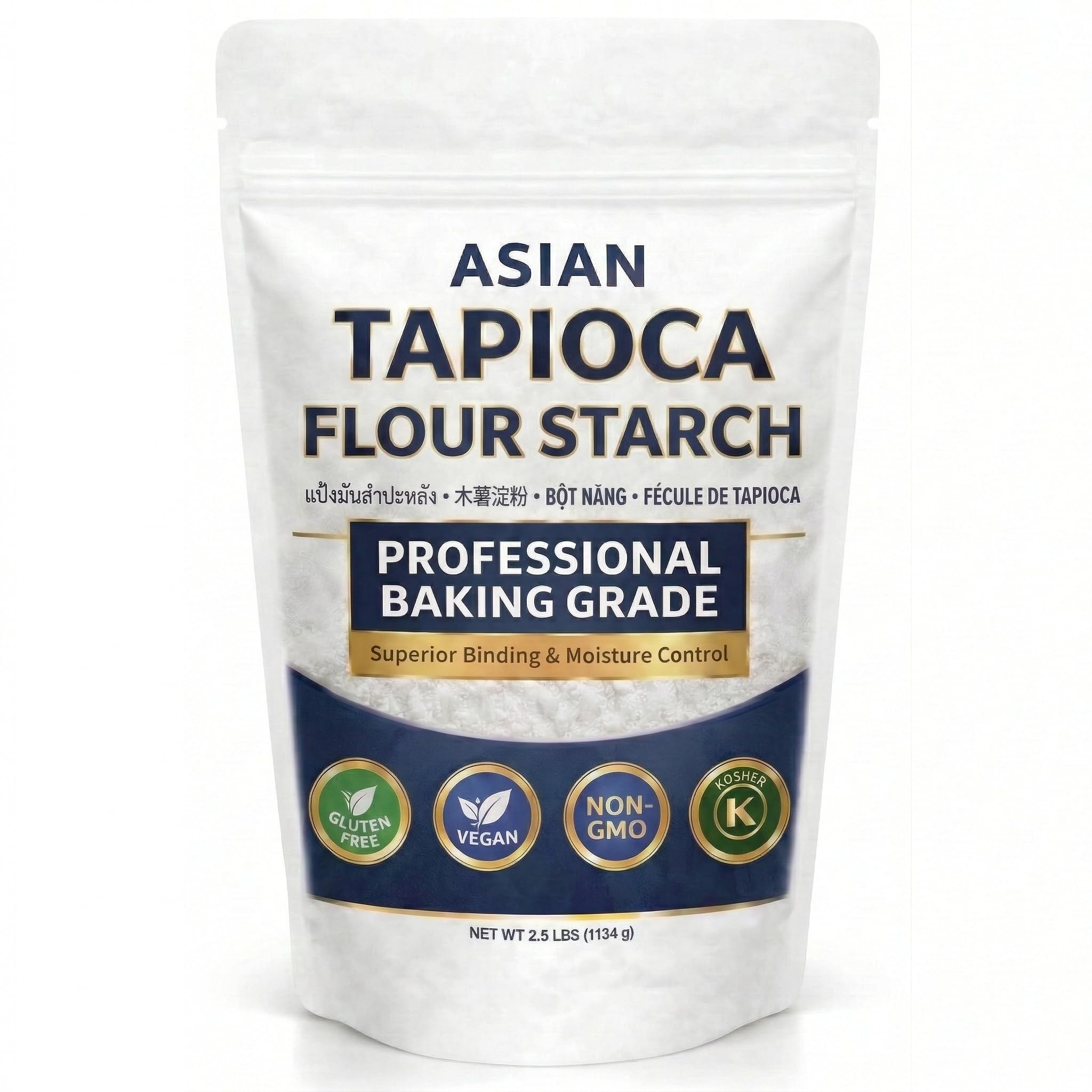 Tapioca Flour for Baking - Tapioca Starch Powder 2.5 lb Resealable Poly Bag - Non-GMO, Gluten Free, Vegan, Kosher, Plant Based, Cooking & Boba Pearls