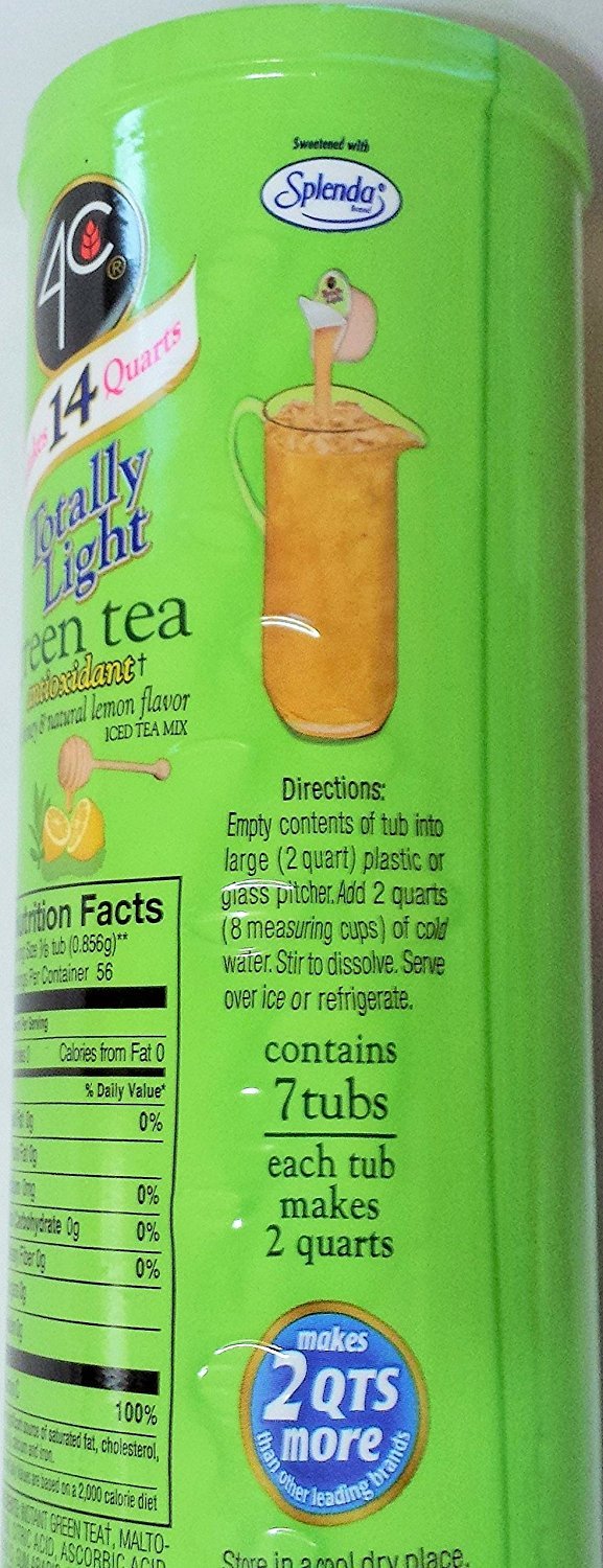 4C Totally Light Sugar Free Green Tea Antioxidant with Honey & Natural Lemon Flavor Drink Mix - 7 CT