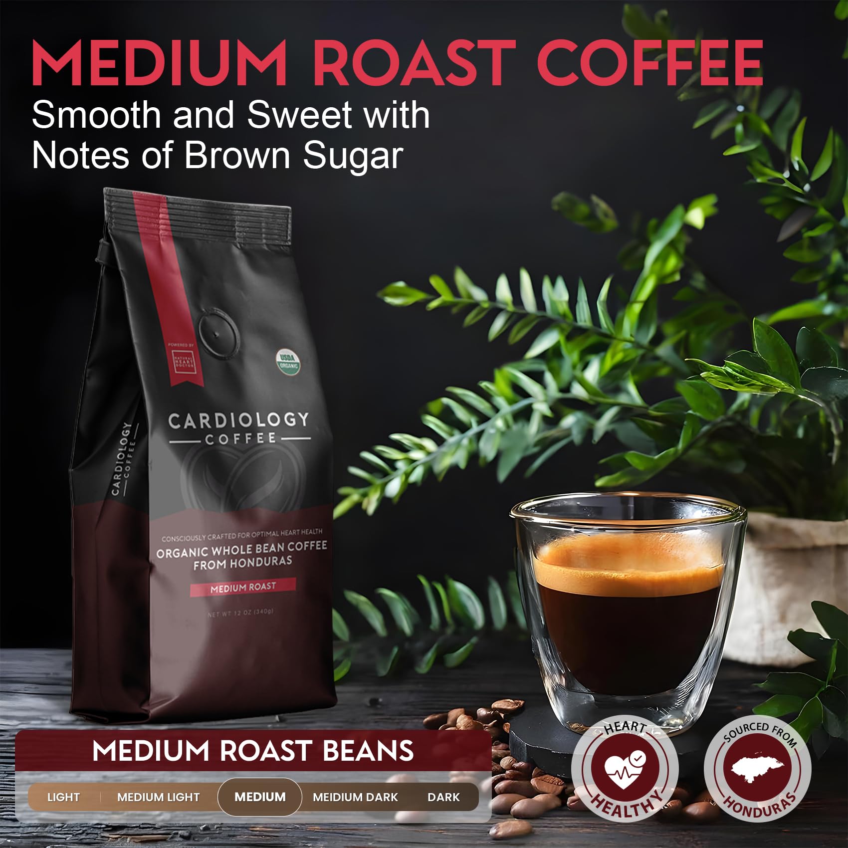 Cardiology Coffee - Whole Bean Coffee - USDA Certified Organic, Mold Free 12oz Premium Medium Roast Organic Coffee Beans with Antioxidant Benefits