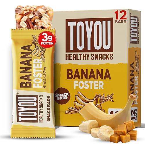 ToYou Gluten Free Chewy Fruit and Nut Bars - Healthy Protein Snacks | Banana Foster - 1.41 Ounce (Pack of 12) | Soft Chewy, Fiber-Packed Granola Bars