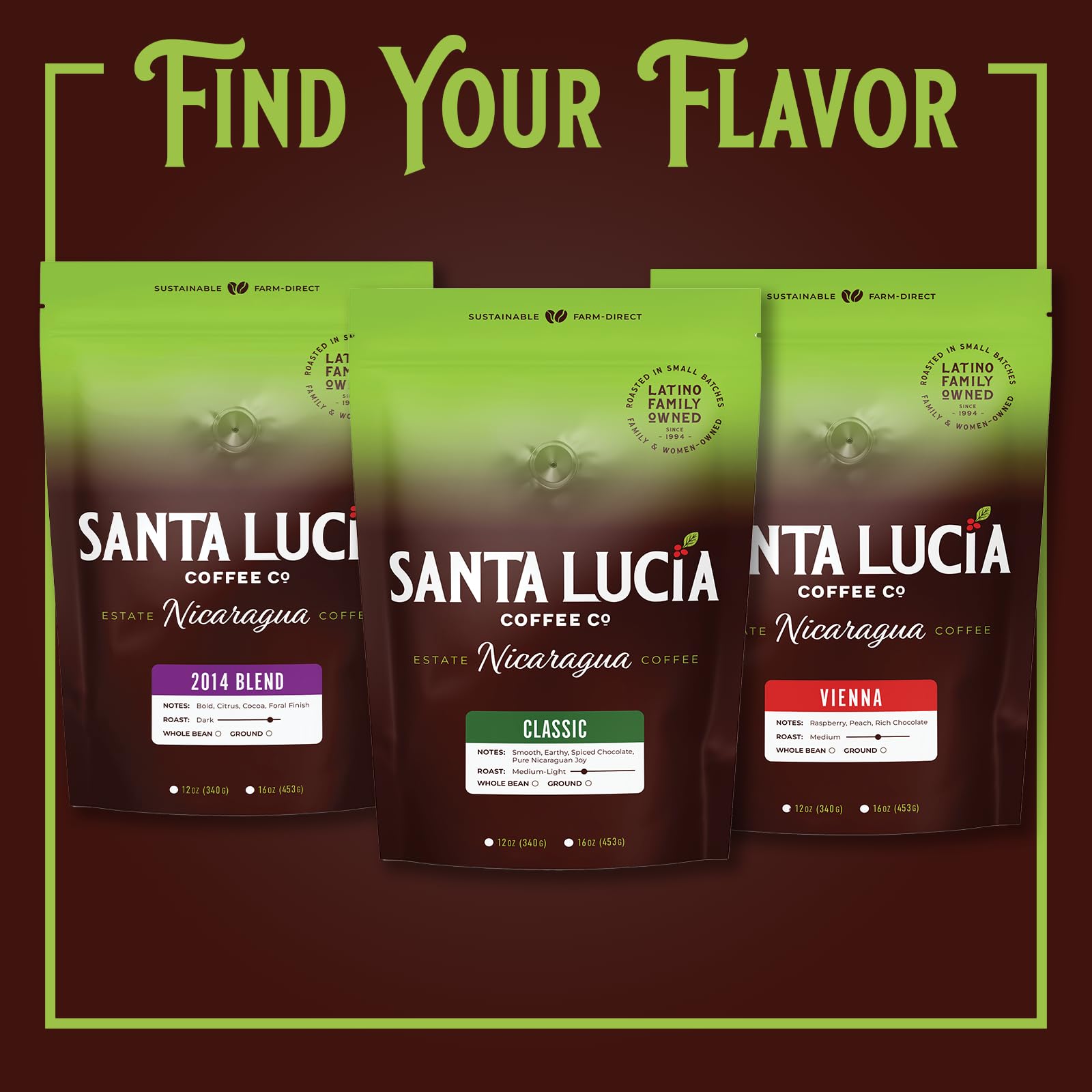 Santa Lucia Coffee Artisan Select Vienna Medium/Dark Roast Coffee - Specialty Nicaraguan Single-Origin - Small Batch - Rich & Smooth Flavor - Low Acid