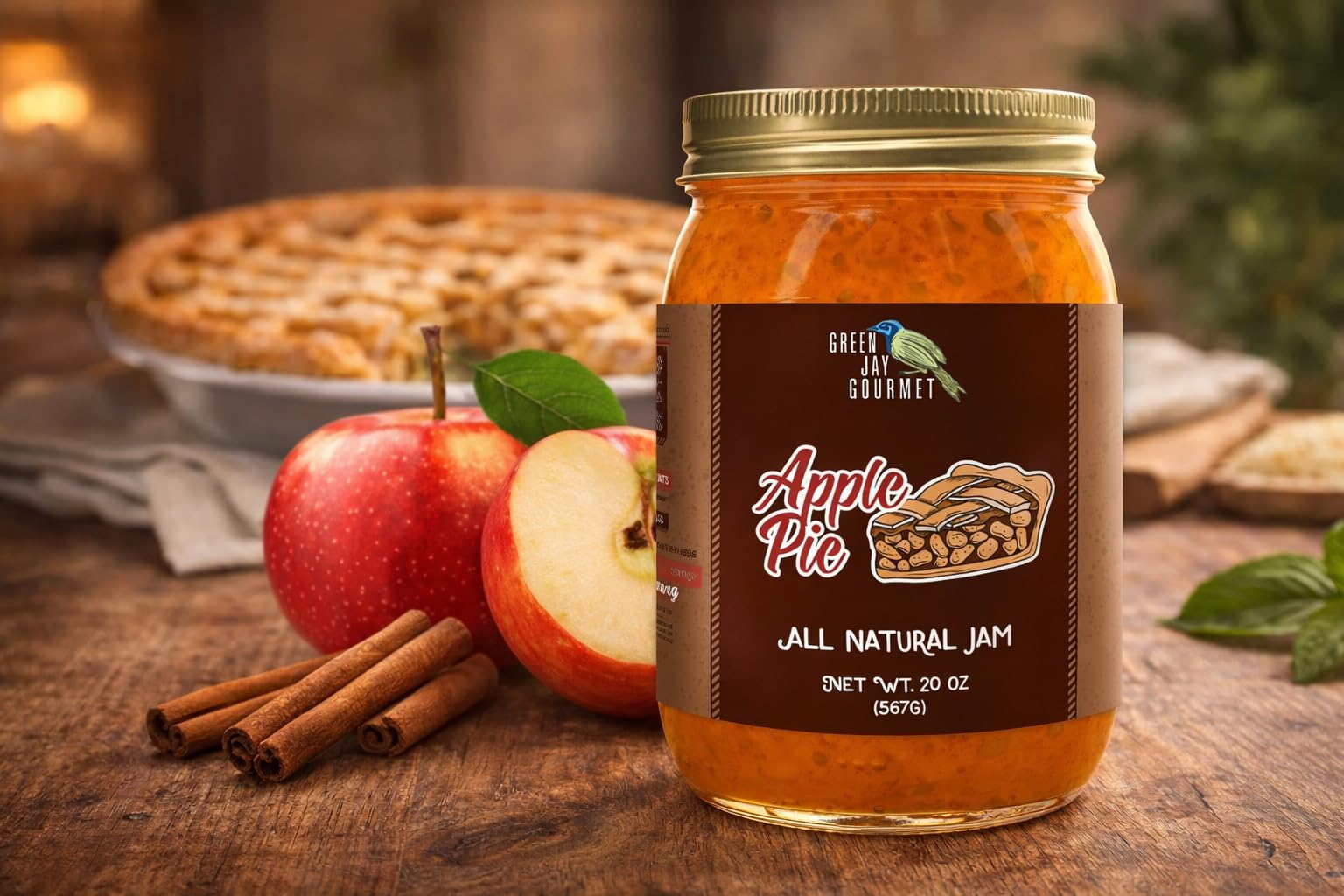Green Jay Gourmet Apple Pie Jam - All-Natural Fruit Jam with Apples, Cinnamon & Spices - Vegan, Gluten-free Jam - Contains No Preservatives or Corn
