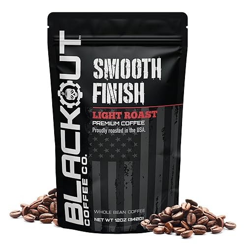 Blackout Coffee Smooth Finish Whole Bean Coffee - Light Roast, Bright & Smooth Taste - Freshly Roasted 12oz Bag