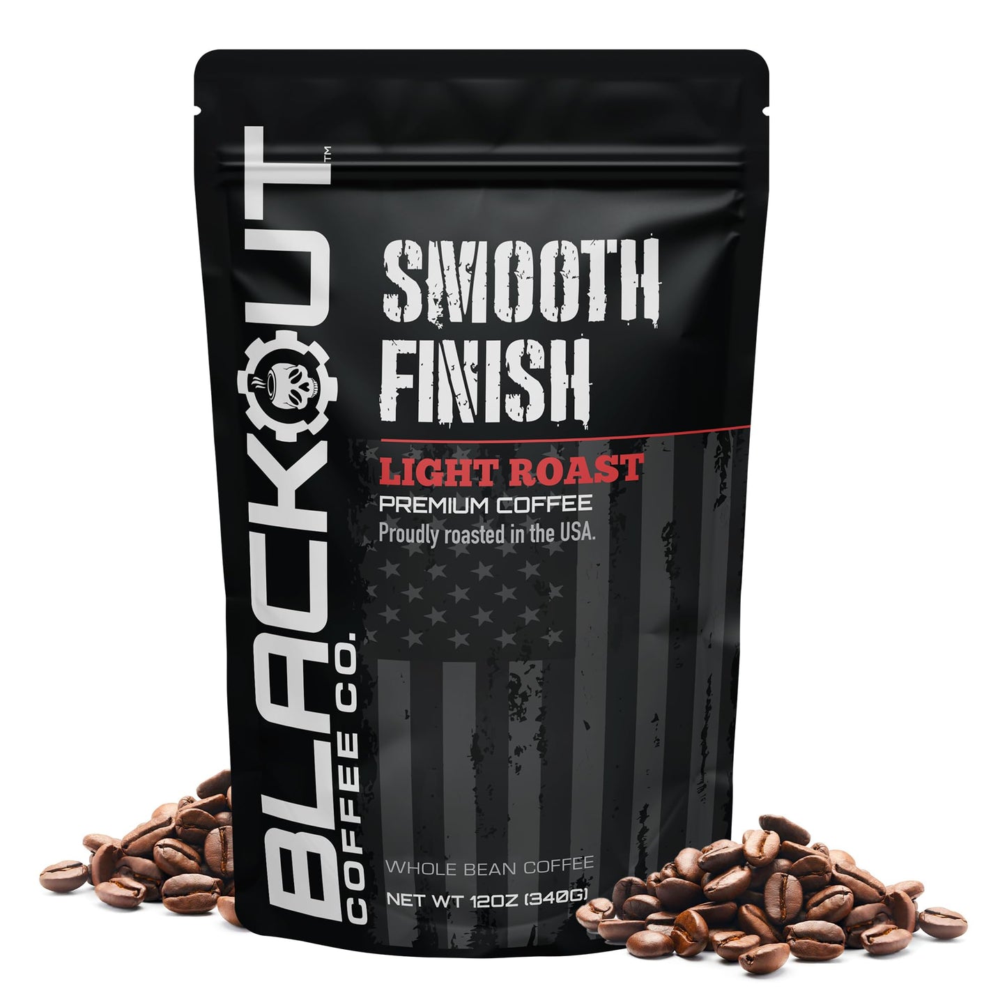 Blackout Coffee Smooth Finish Whole Bean Coffee - Light Roast, Bright & Smooth Taste - Freshly Roasted 12oz Bag