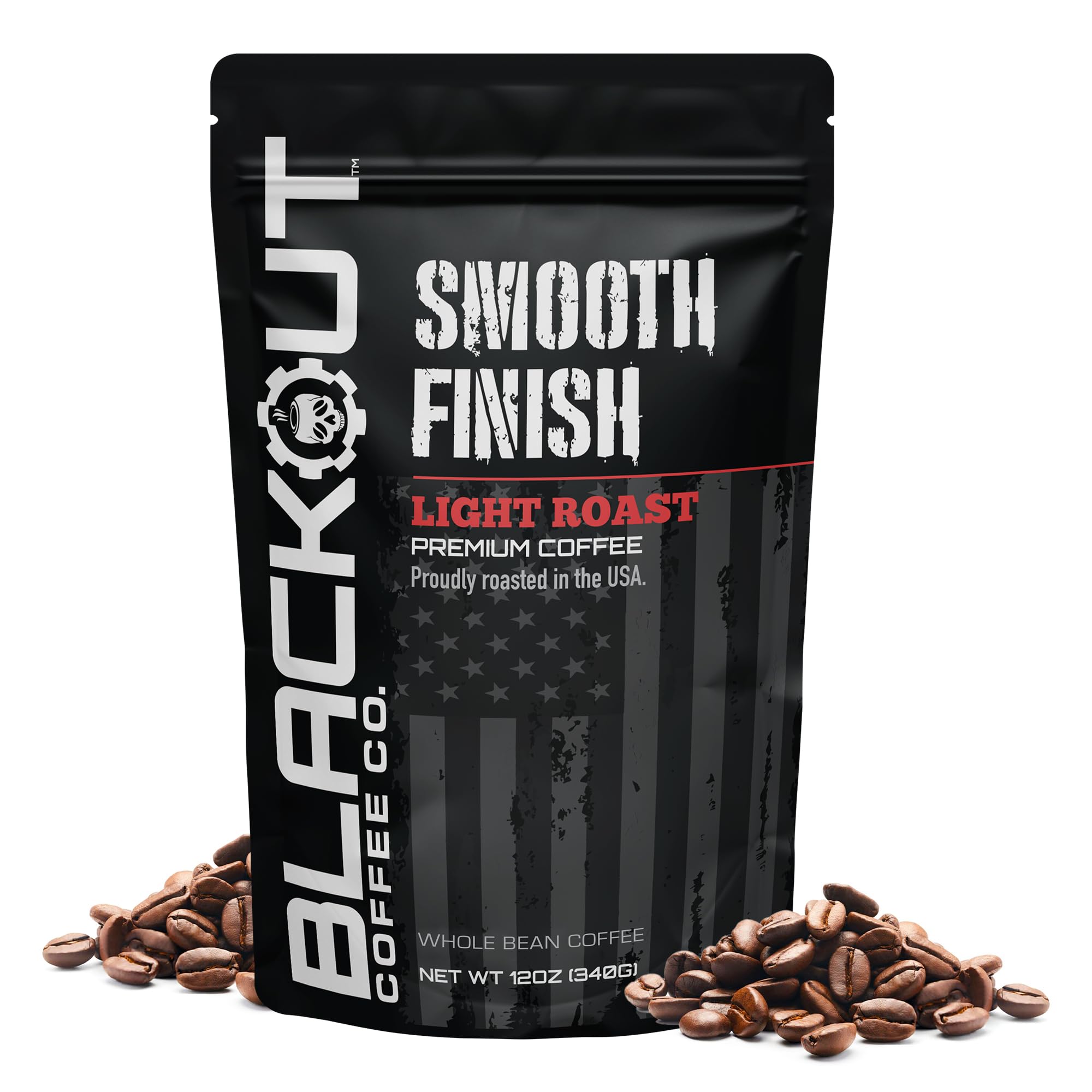 Blackout Coffee Smooth Finish Whole Bean Coffee - Light Roast, Bright & Smooth Taste - Freshly Roasted 12oz Bag