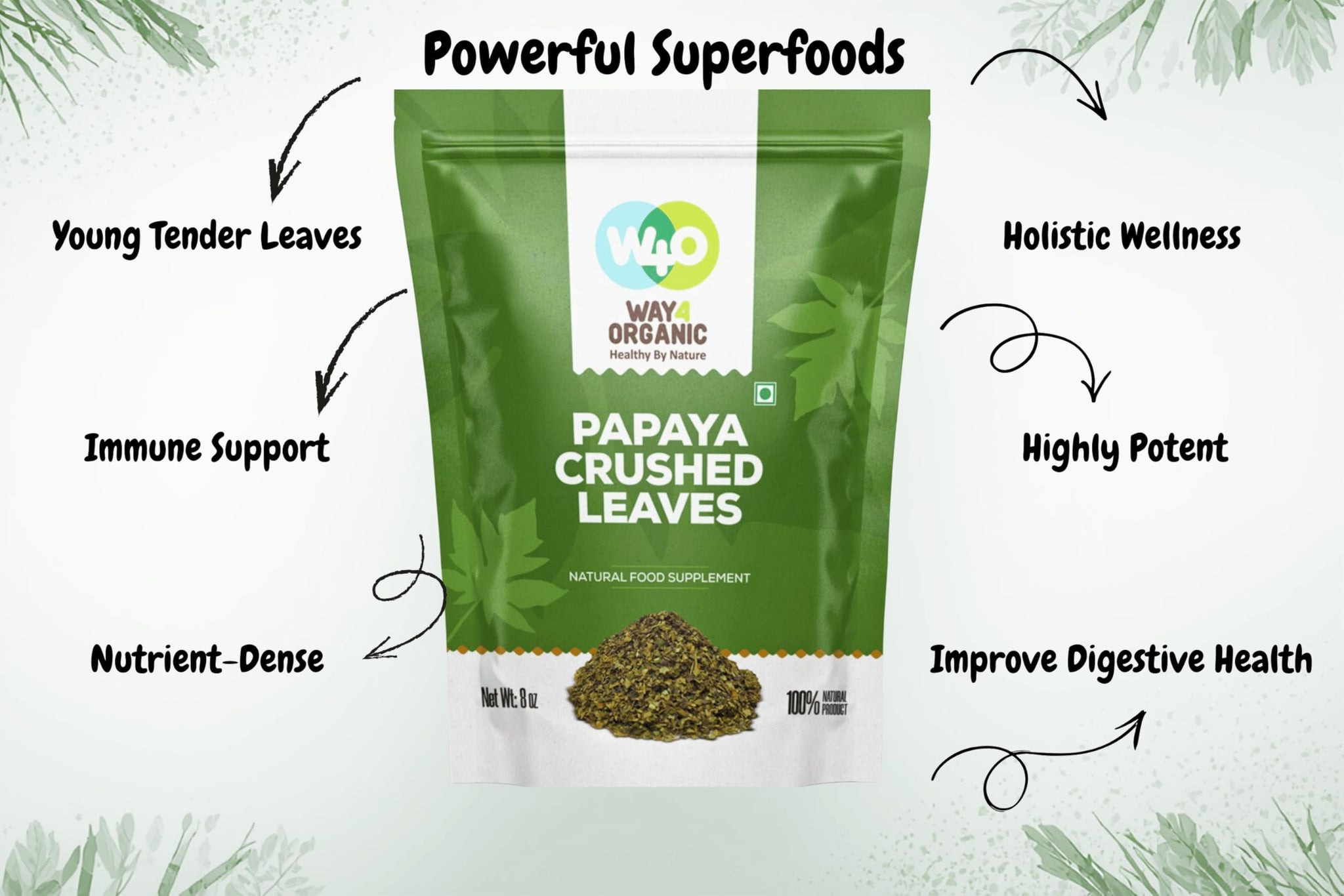 Papaya Leaf Tea 8 Oz, Dried from Fresh Green Leaves, Good to make Tea, 100% Loose Leaves(No Fruit, No Seeds) - Way4Organic (3 Pack(24 Oz))
