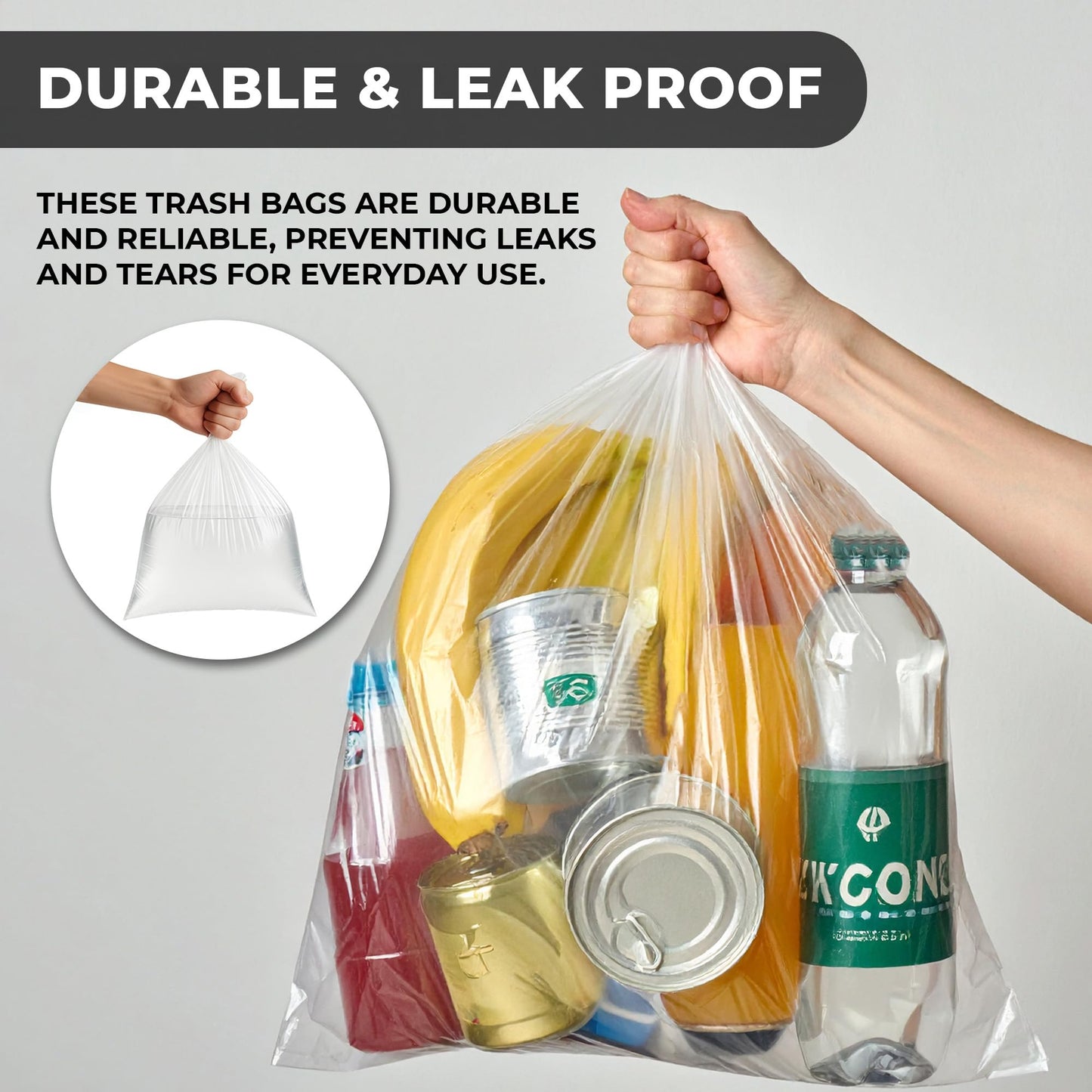 7-10 Gallon Clear Trash Bags (200 Count) - Small Kitchens, Bathrooms, Offices and Breakrooms 6-micron disposable liners; Leak-Resistant Wastebasket
