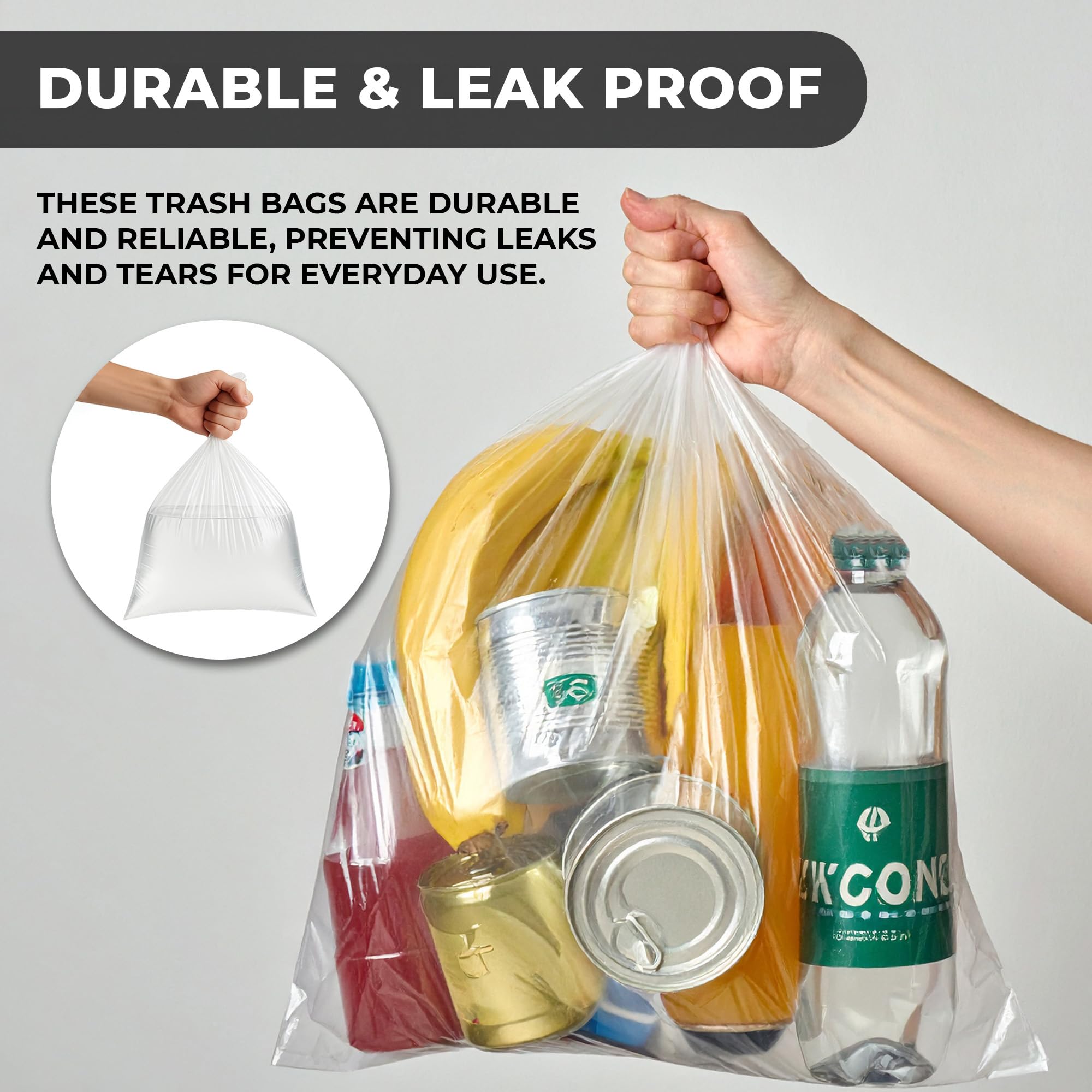 7-10 Gallon Clear Trash Bags (200 Count) - Small Kitchens, Bathrooms, Offices and Breakrooms 6-micron disposable liners; Leak-Resistant Wastebasket