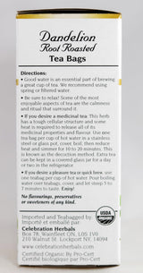 CELEBRATION HERBALS Dandelion Root Roasted Tea Organic 24 Bag, 0.02 Pound
