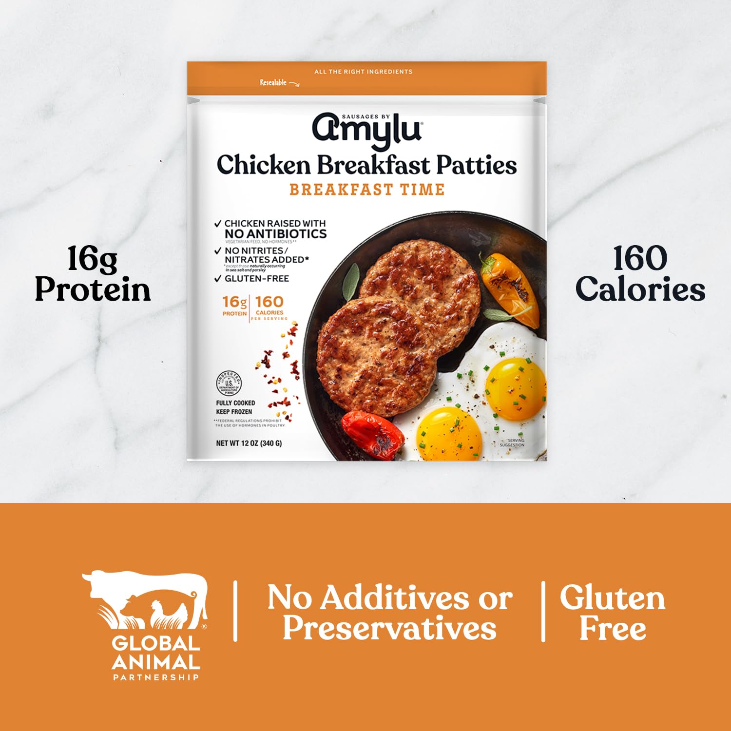 Amylu Foods Chicken Sausage Breakfast Patties, Breakfast Time, Natural Ingredients, 16g of Protein, GAP Chicken Raised with No Antibiotics, Fully