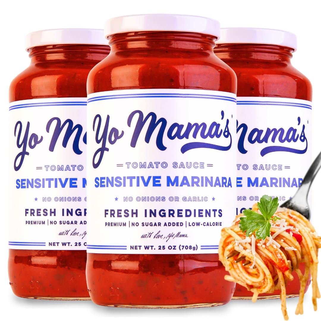 Yo Mama's Foods Sensitive Marinara Pasta Sauce | (3) 25 Ounce Jars | No Sugar Added, Low Carb, Gluten Free, Paleo Friendly, and Made with Fresh
