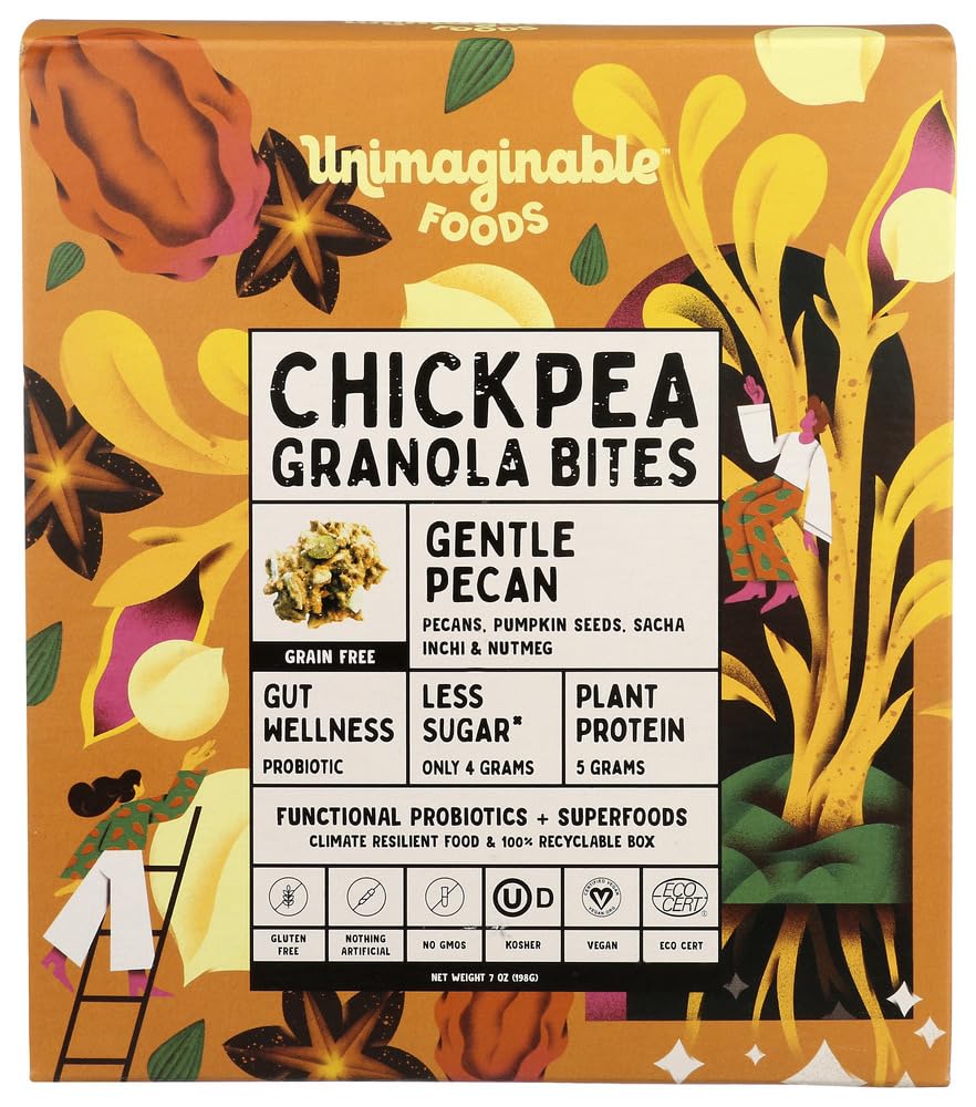 Chickpea Granola Gentle Pecan, Organic Grain Free Granola + Probiotics, Breakfast Snack, Nuts & Seeds, Plant Based Protein + Fiber, Gluten Free