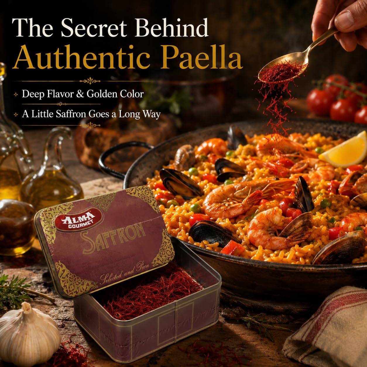 Alma Gourmet Spanish Saffron Threads 1 oz (28g) - 100% Pure Saffron Spice from Spain, Premium Cooking Seasoning with Natural Saffron Strands