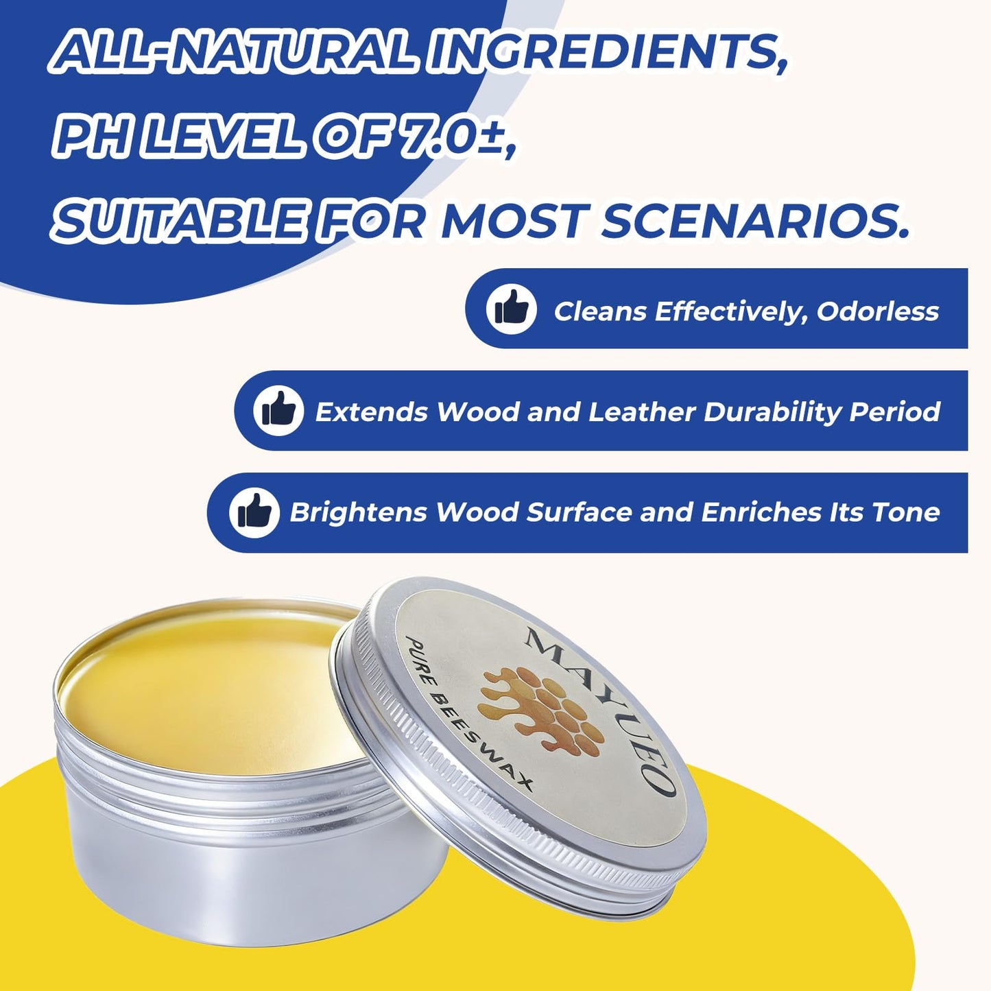 Mayueo 100ml-Beeswax Furniture Polish,Wood/Leather Conditioner + Polishing Tools- Natural Wood Polish with Sweet Orange Oil - Non-Toxic