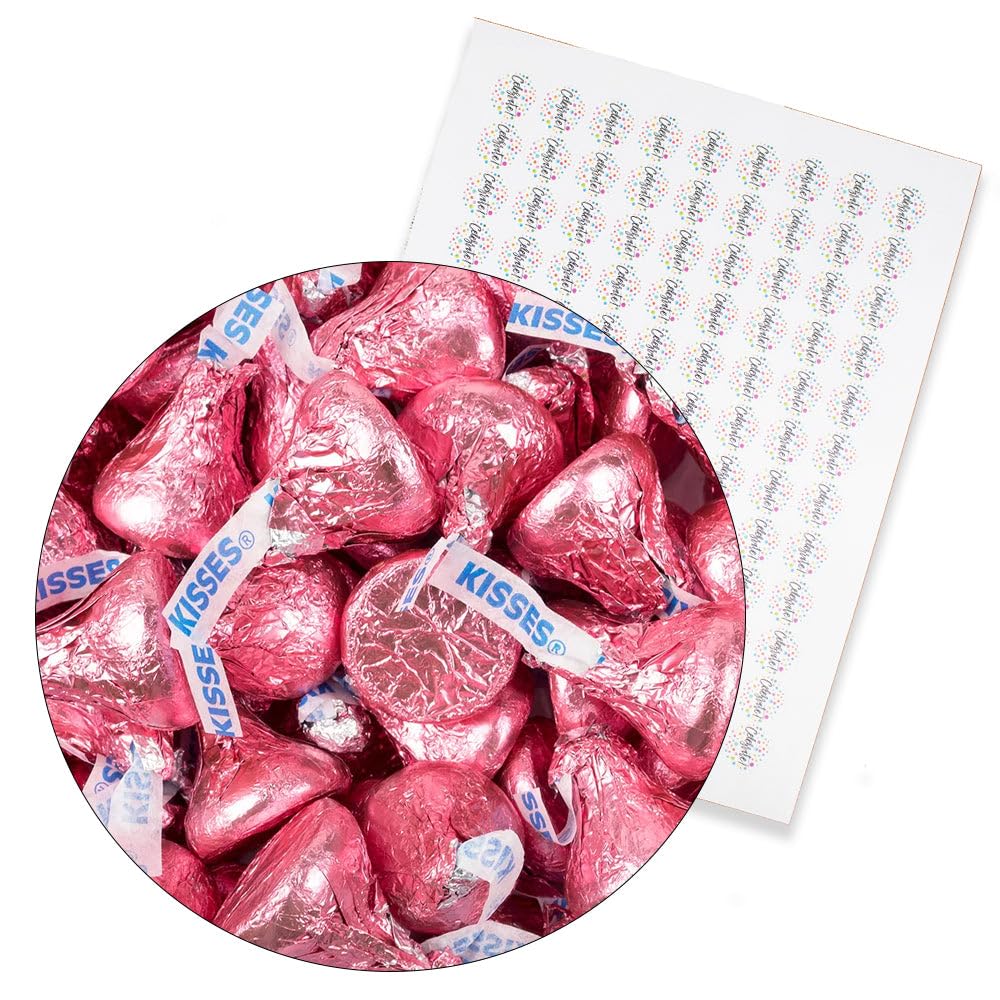 Pink Foil Kisses Milk Chocolate Candy Plus Exclusive Kiss Stickers
