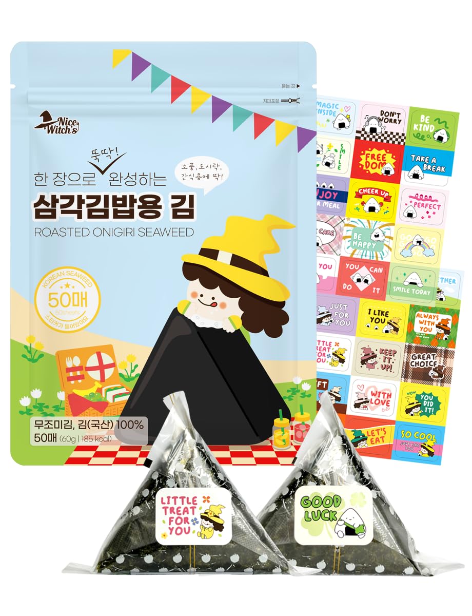 [50 sheets] Nice witch's Seaweed Wrappers for Triangle Rice Ball - Korean Gimbap Nori, Onigiri Sheets for Easy Homemade Cooking