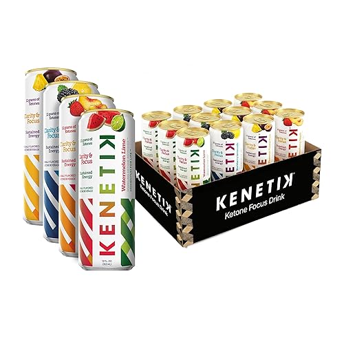 KENETIK Caffeine-Free Focus Drink - Brain Fuel for Mental Clarity and Cognitive Endurance, Sugar-Free, Bioidentical Ketones (D-BHB), 12oz - 12 Pack