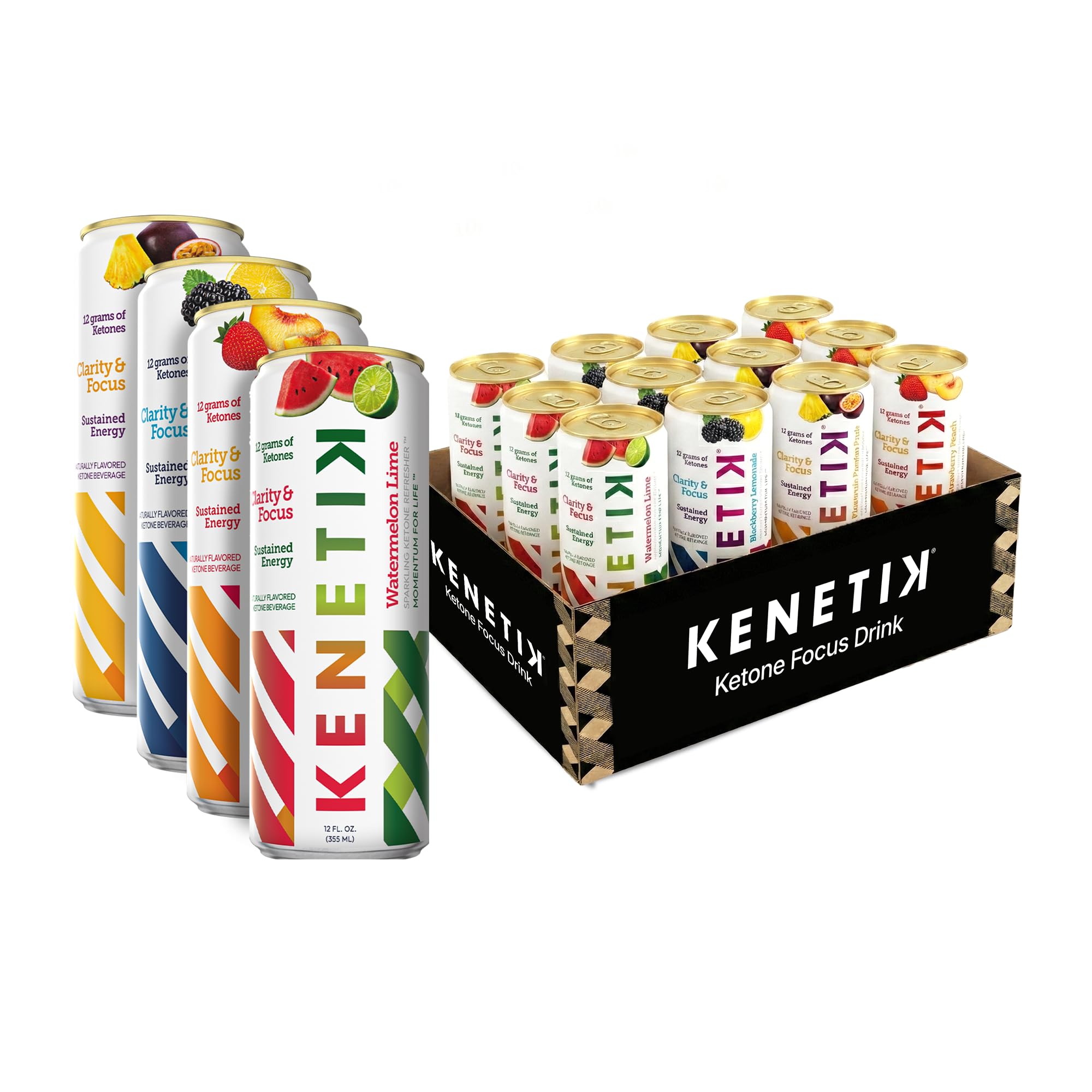 KENETIK Caffeine-Free Focus Drink - Brain Fuel for Mental Clarity and Cognitive Endurance, Sugar-Free, Bioidentical Ketones (D-BHB), 12oz - 12 Pack