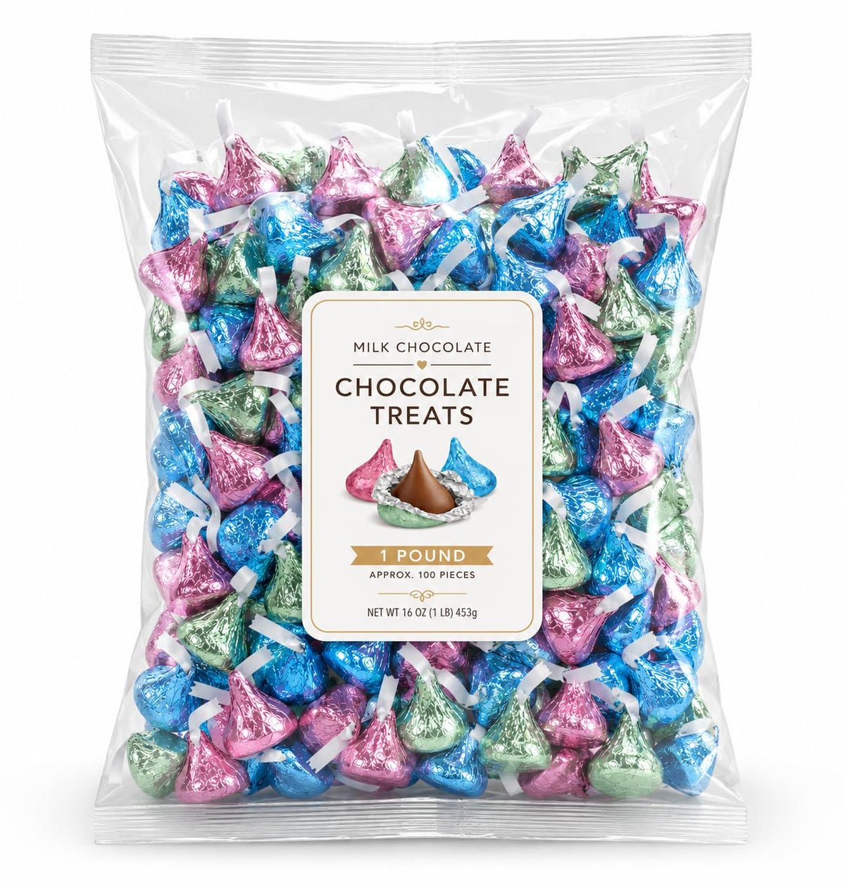 Easter Milk Chocolate Candy Pieces Pastel Foil Wrapped Bulk Bag - 1 lb (Approx. 100 pieces)