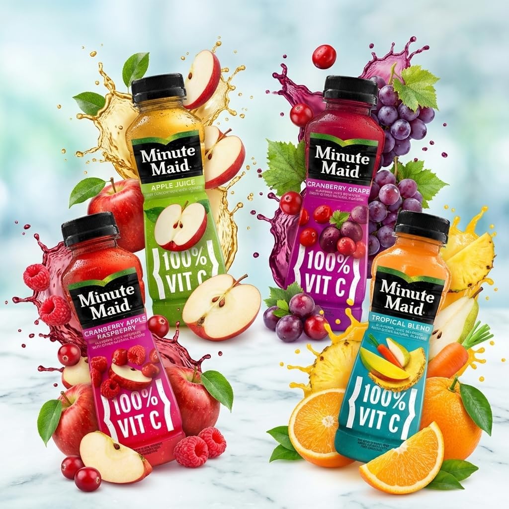 Minute Maid Juice-To-Go 12oz Bottles Variety 20 Pack - 100% Juice & Fruit Blends (Orange, Apple, Tropical, Cranberry Apple Raspberry, Cranberry Grape)