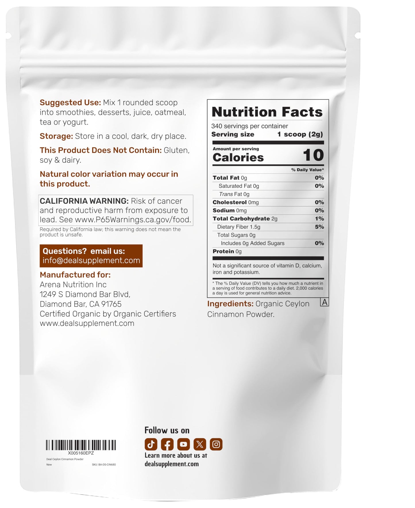 DEAL SUPPLEMENT Organic Ceylon Cinnamon Powder, 24 oz | Sri Lanka Source | Fine Ground True Cinnamomum Verum | Smooth, Delicate Flavor for Coffee